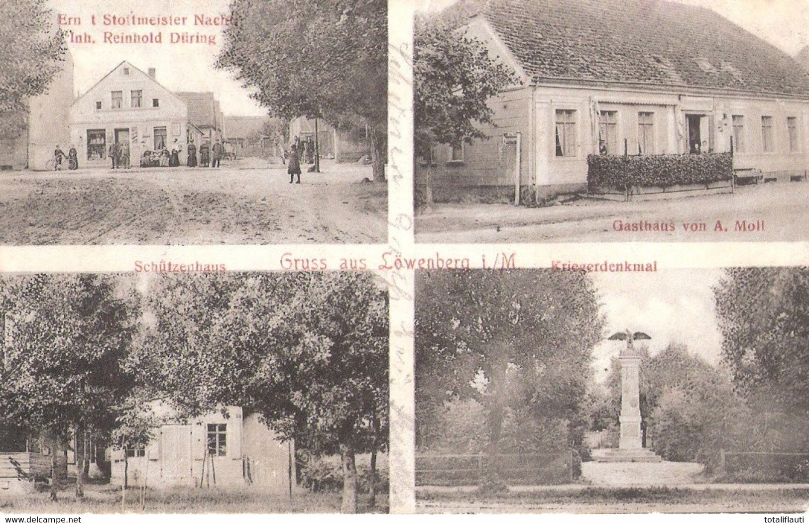 LÖWENBERG Mark Brandenburg Schützenhaus Gasthof Moll Geschäft Stottmeister Gelaufen 15.3.1908 - Löwenberg