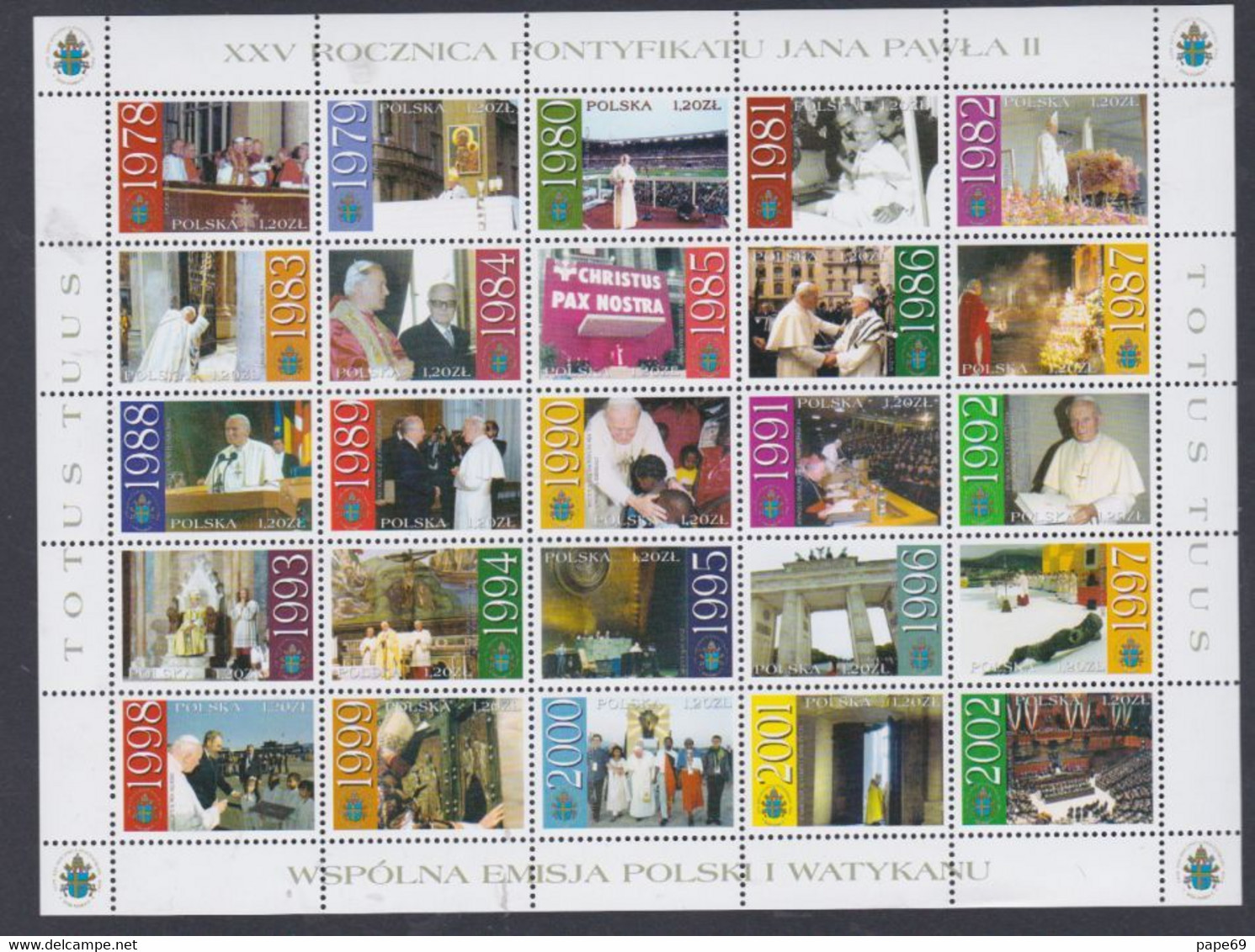 Pologne N° 3770 / 94 F XX 25è Anniv. Du Pontificat De S. S. Jean Paul II Les 25 Vals  Se Tenant En 1 Feuille Ss Ch., TB - Full Sheets