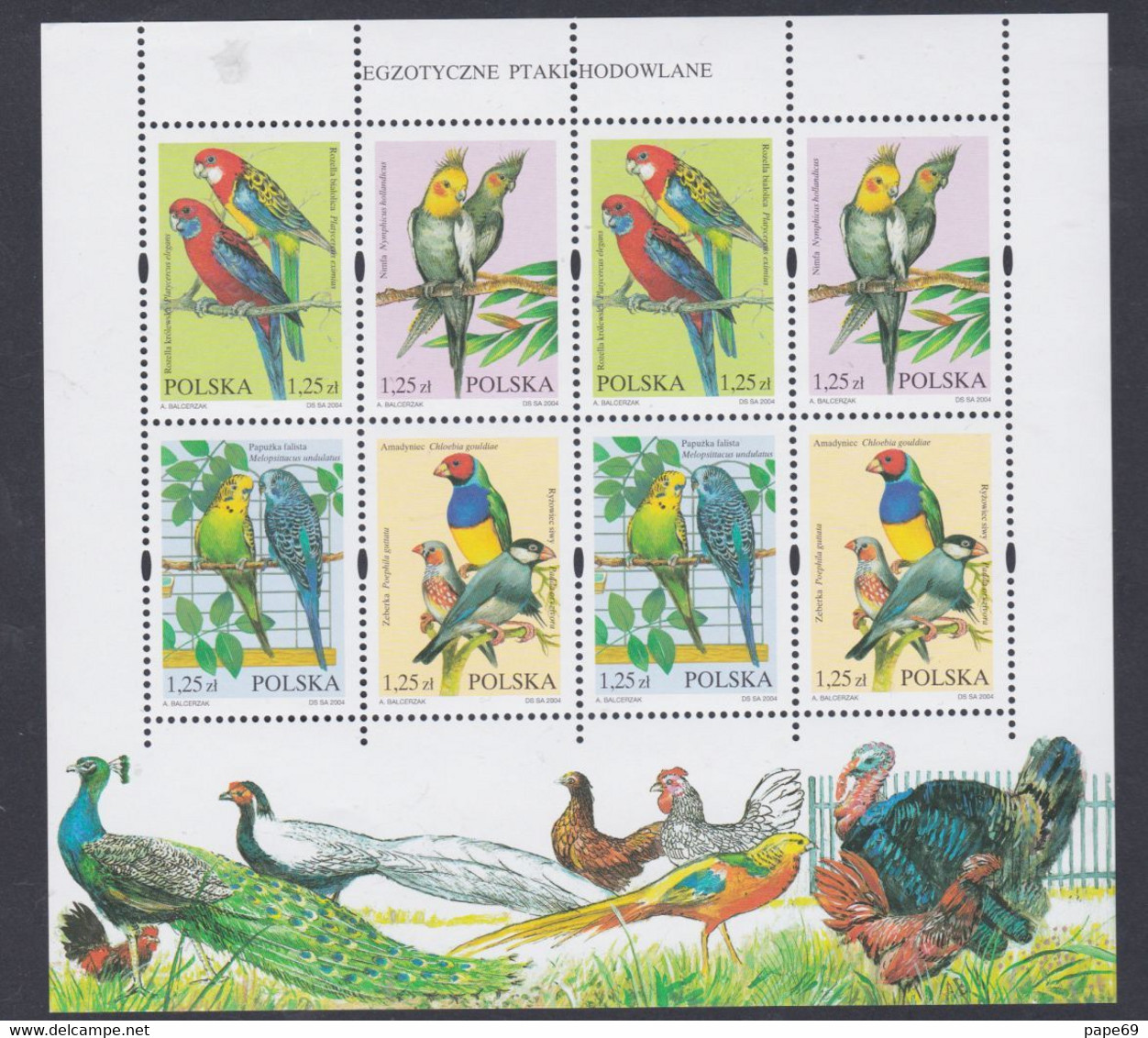 Pologne N° 3868 / 71 F XX Faune : Oiseaux D'élevage Les 8 Valeurs  Se Tenant En 1 Petite Feuille Sans Charnière, TB - Hojas Completas