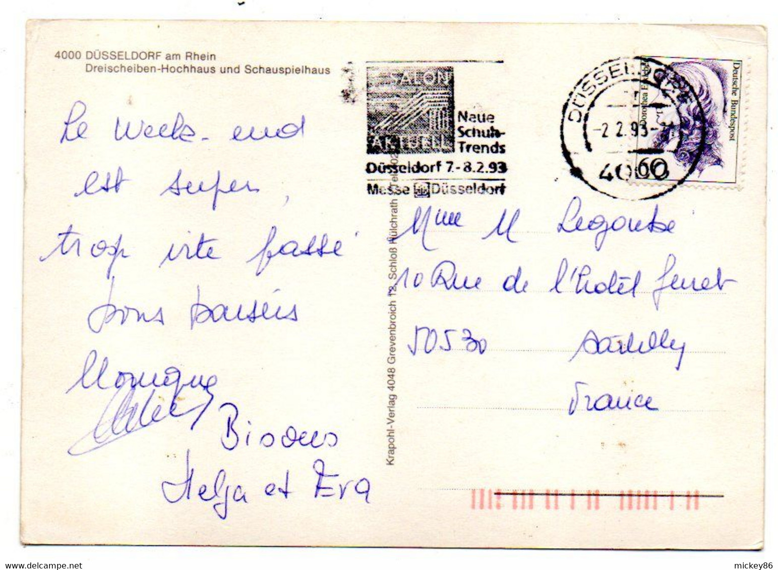 Allemagne--DUSSELDORF --1993-- Dreischeiben-Hochhaus Und Schauspielhaus..........timbre.....cachet............. à Saisir - Duesseldorf