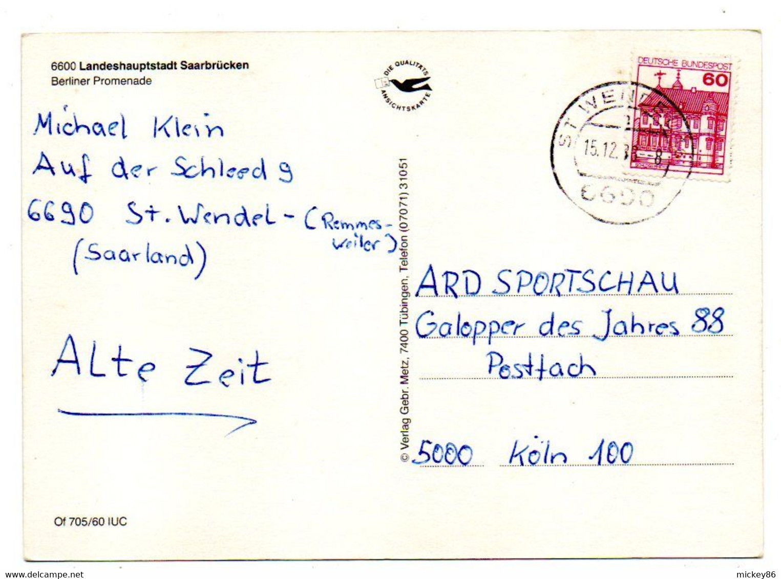 Allemagne--SAARBRUECKEN  -- 1988 -- Berliner Promenade...timbre.....cachet............. à Saisir - Saarbruecken