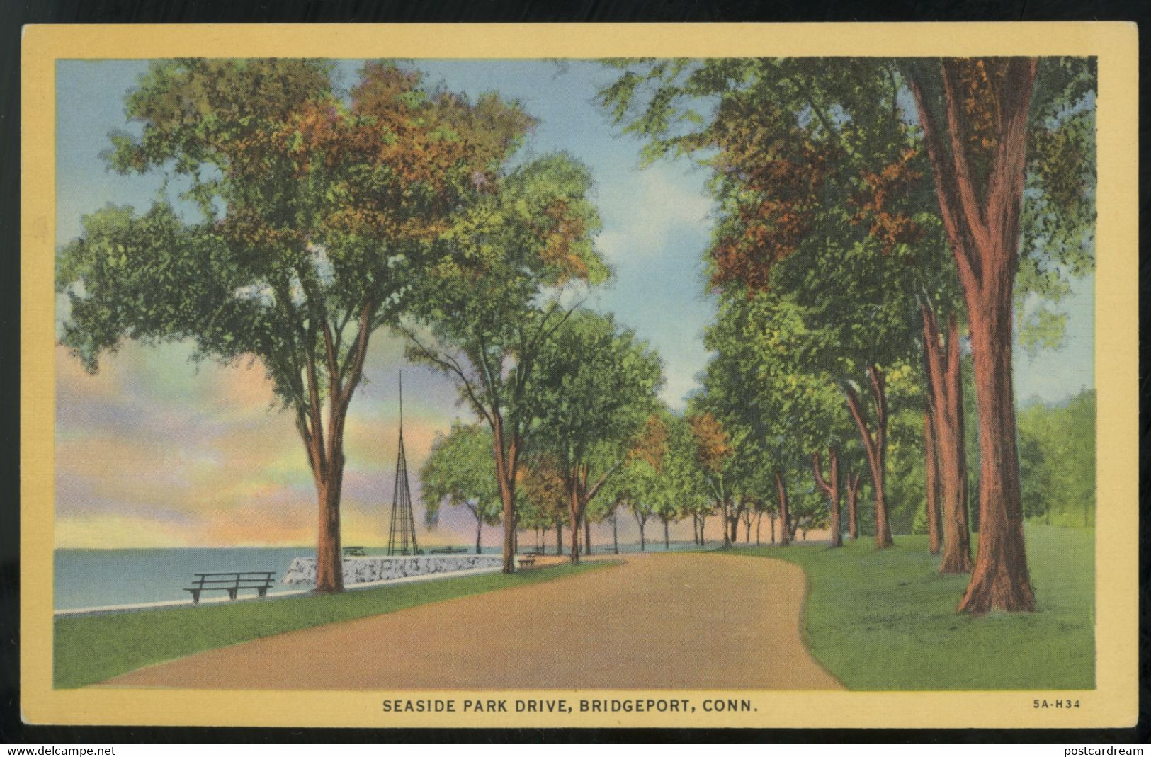 Bridgeport CT Seaside Park Drive Postcard 1935 - Bridgeport