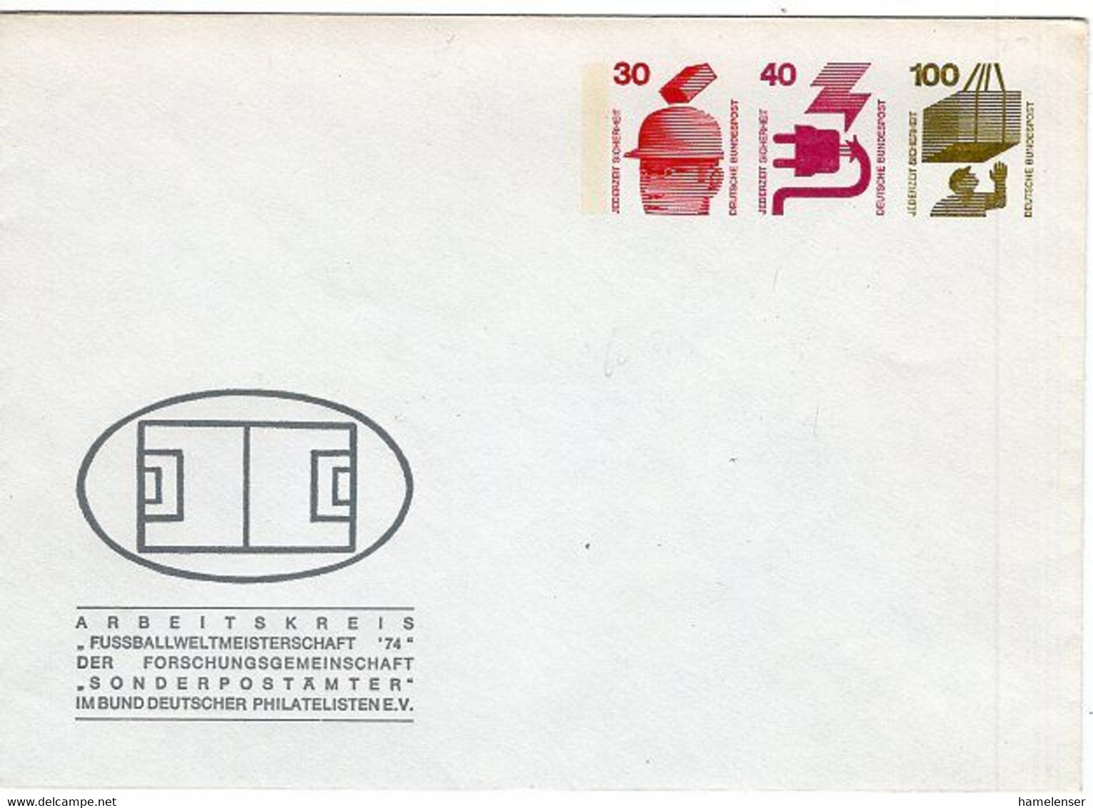 50169 - Bund - 1974 - 30&40&100Pfg. Unfall PGA-Umschlag "Fussball-WM 1974", Ungebraucht - 1974 – Westdeutschland