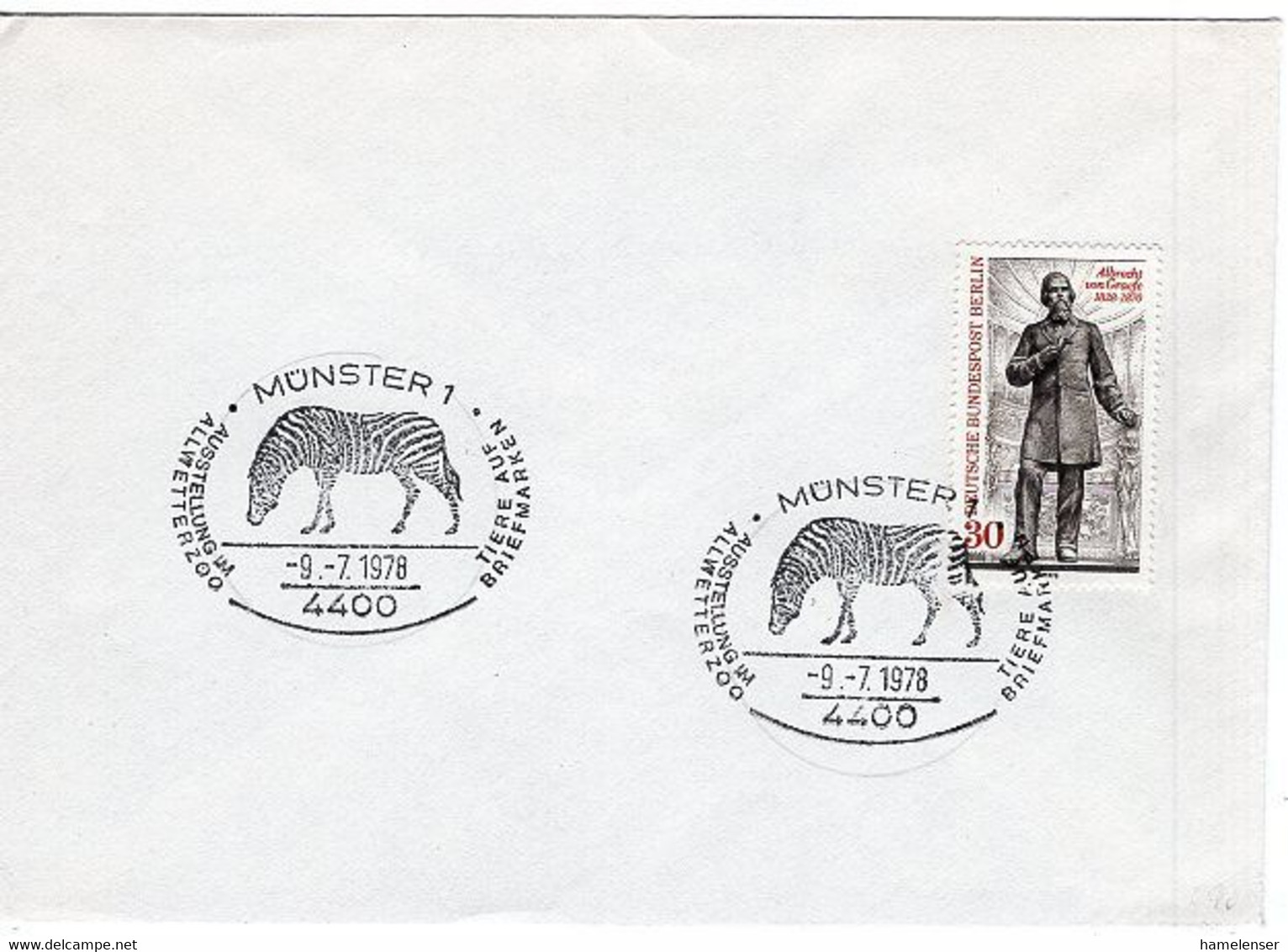 50171 - Berlin - 1978 - 30Pfg. Graefe EF A. Blanko-Umschlag M. SoStpl. MUENSTER - ... TIERE AUF BRIEFMARKEN - Paarden