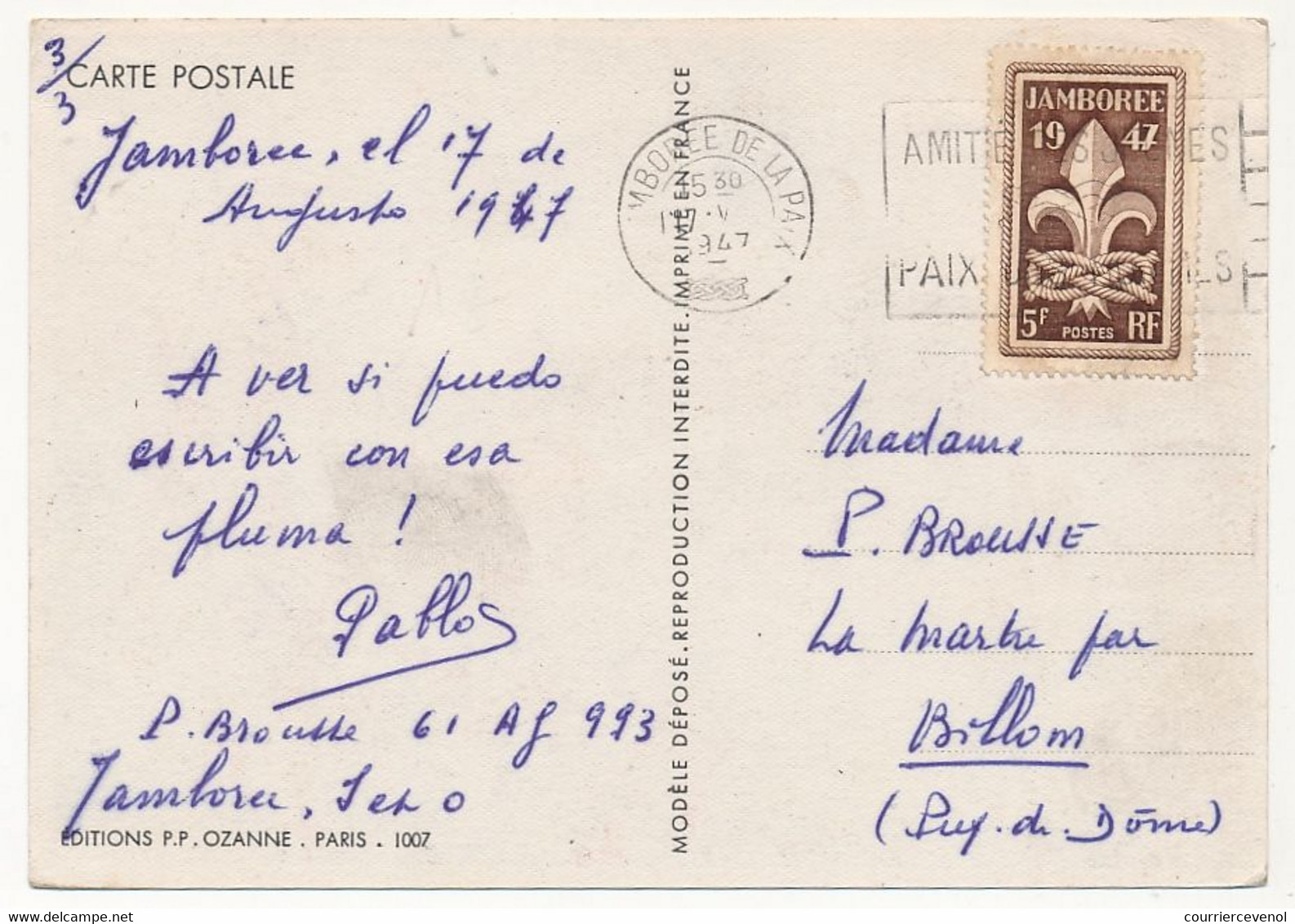 CPSM - Scoutisme - Jamboree De La Paix - Dessin De Joubert - OMEC Du 17/8/1947 - Scoutisme