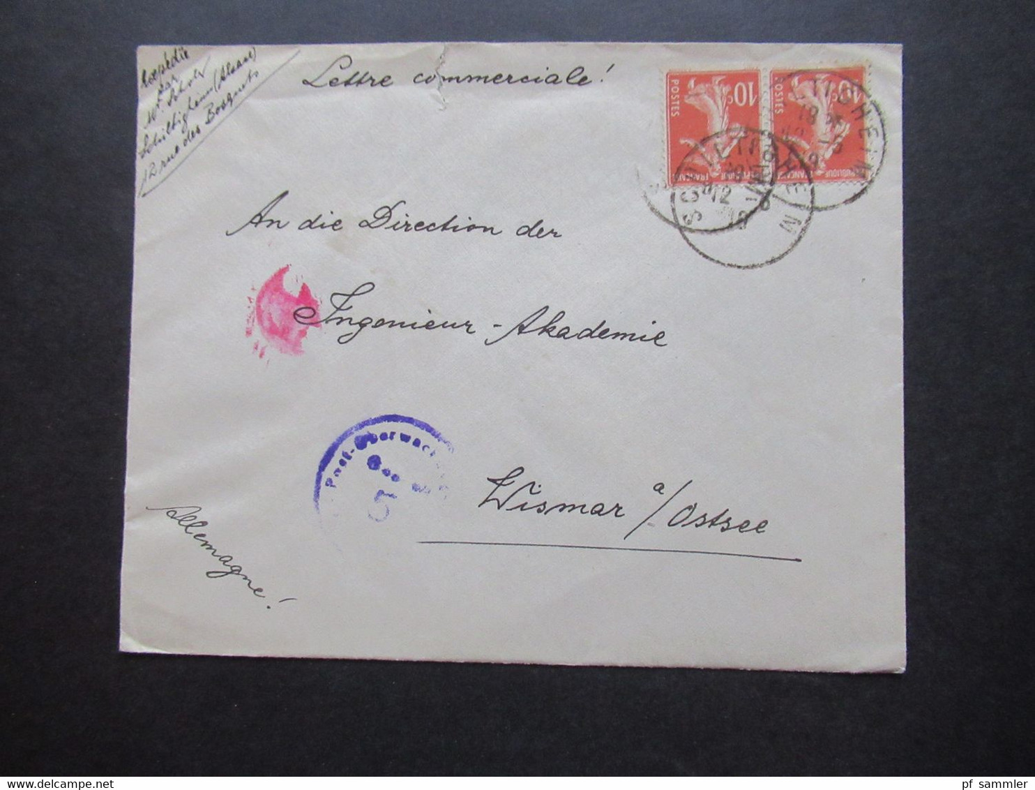 Frankreich 1919 Elsass Schiltigheim Nach Wismar Ostsee Ingenieur Akademie Mit Zensurstempel Post Überwachungsstelle - Covers & Documents