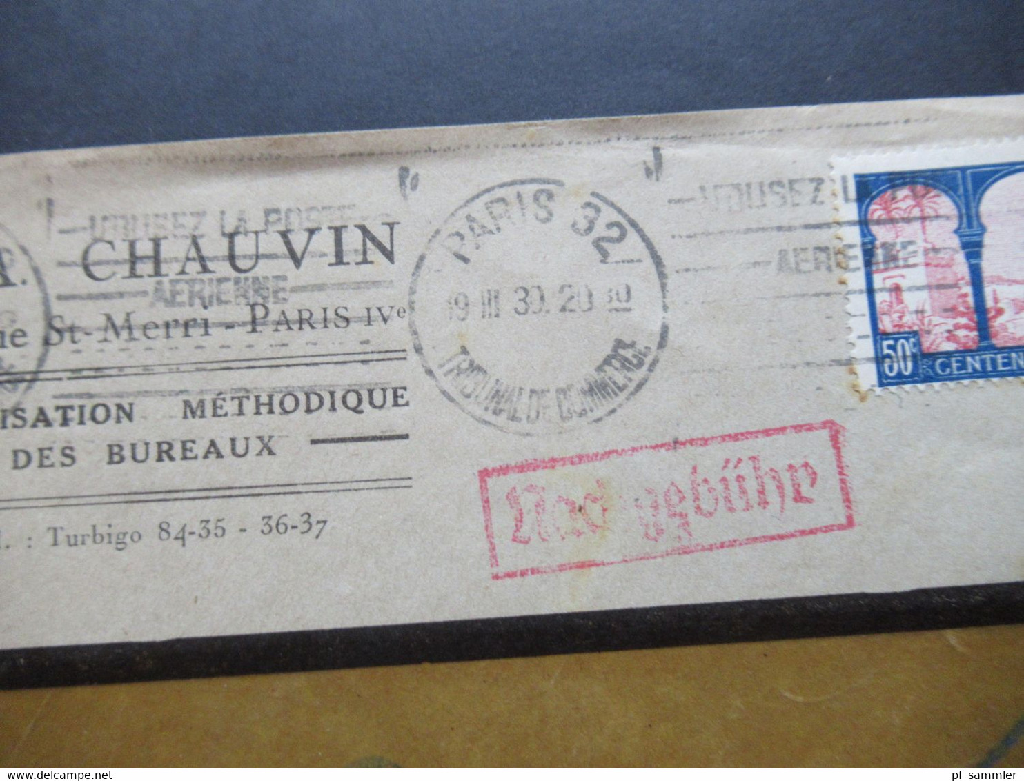 Frankreich 1930 Kolonie Algerien Umschlag Y.A. Chauvin Organisation Methodique Nachgebühr Stempel Und Blaustift Taxe 30 - Cartas & Documentos