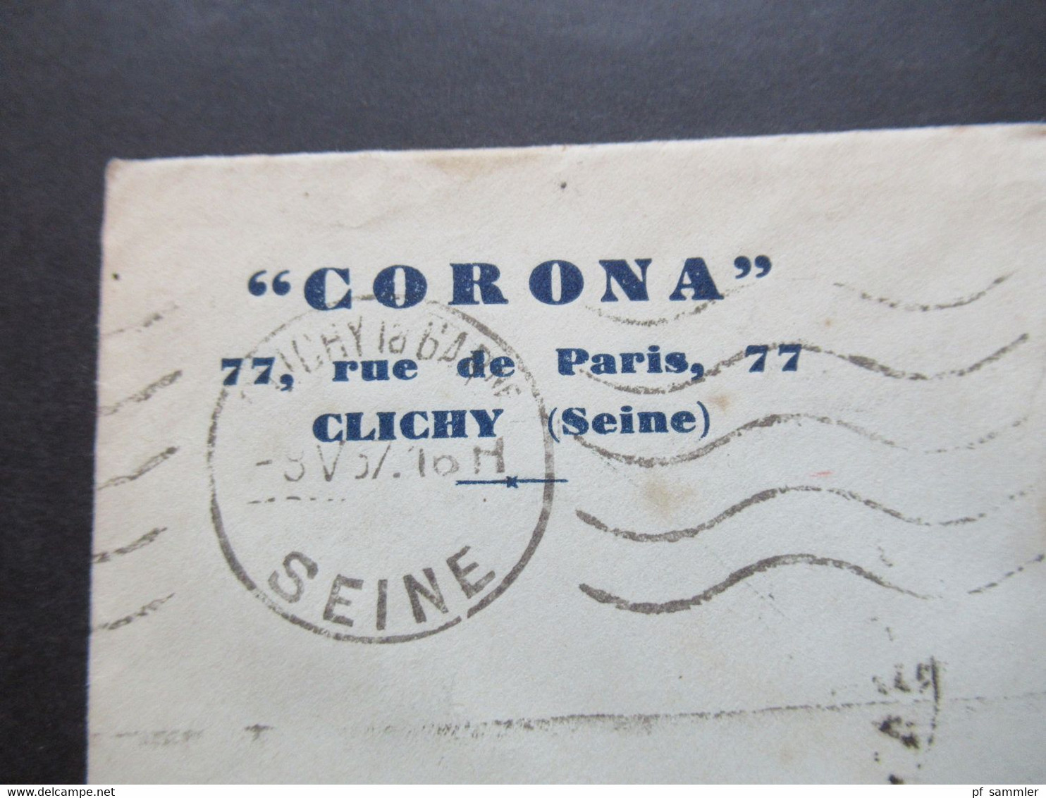 Frankreich 1937 Firmenumschlag Corona Clichy (Seine) Thematik CORONA / Pandemie. Beleg Nach Saverne Moselle - Briefe U. Dokumente