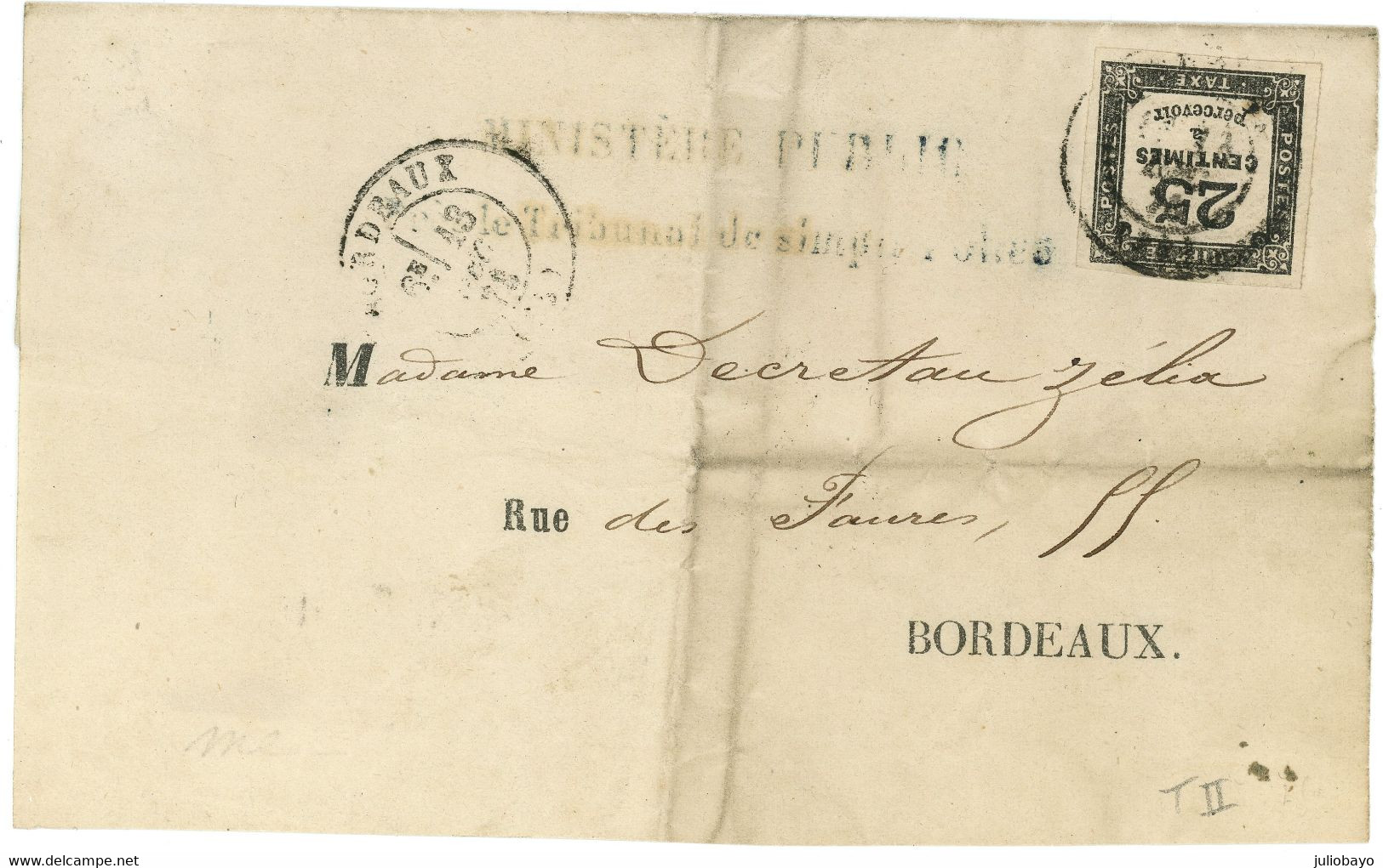 13 Decembre 1878 Taxe N°5 TTB Luxe Sur Lettre De Bordeaux - 1960-.... Covers & Documents