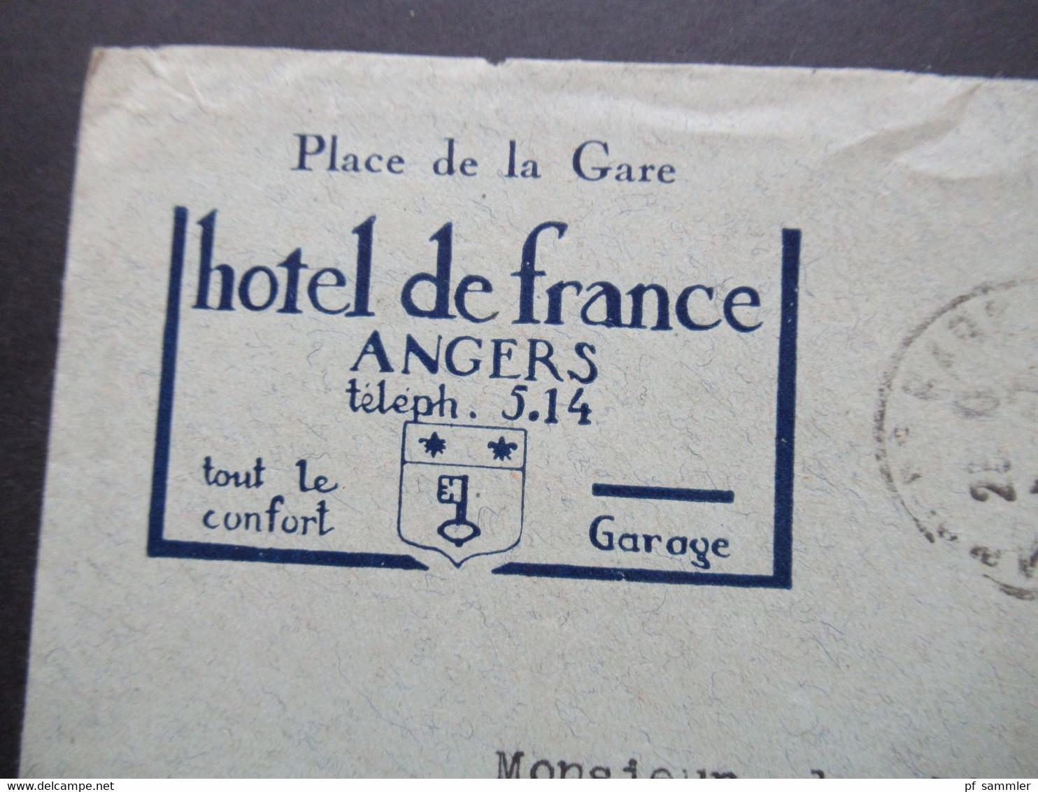 Frankreich 1932 Hotelpost Umschlag Place De La Gare Hotel De France Angers Nach Essen Gesendet - Briefe U. Dokumente