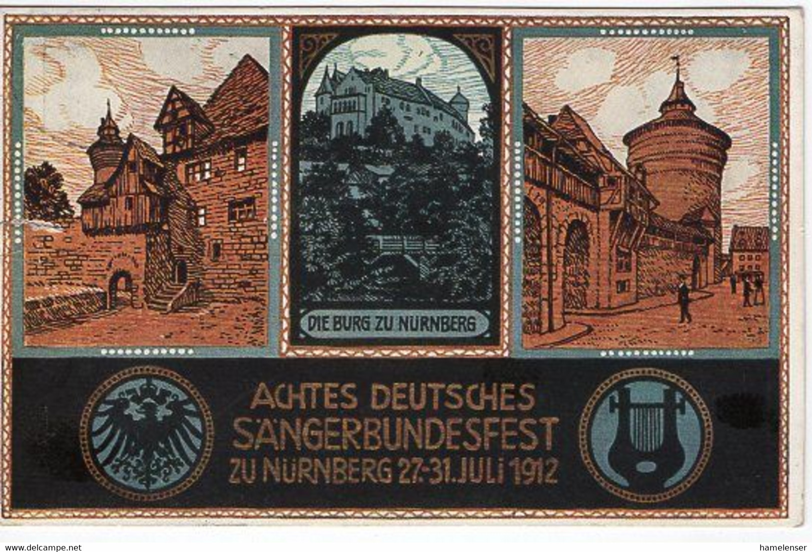 50195 - Altdeutschland / Bayern - 1912 - 5Pfg. Luitpold PGA-AnsKte. "VIII. Saengerbundfest" M. SoStpl. NUERNBERG - . -> - Música