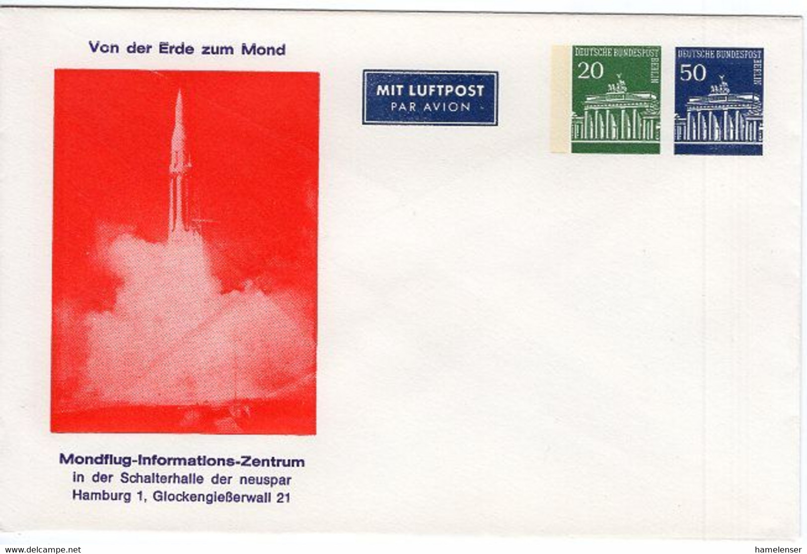 50211 - Berlin - 1969 - 20&50Pfg. Brandenburger Tor PGA-Umschlag "Von Der Erde Zum Mond", Ungebraucht - Europe