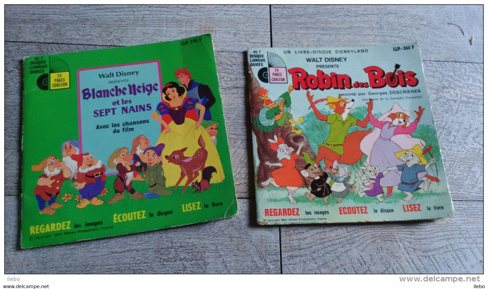 Lot 2 Vinyls 45 Tours  Blanche Neige Robin Des Bois Walt Disney Enfantina Livre Disque Chansons - Enfants