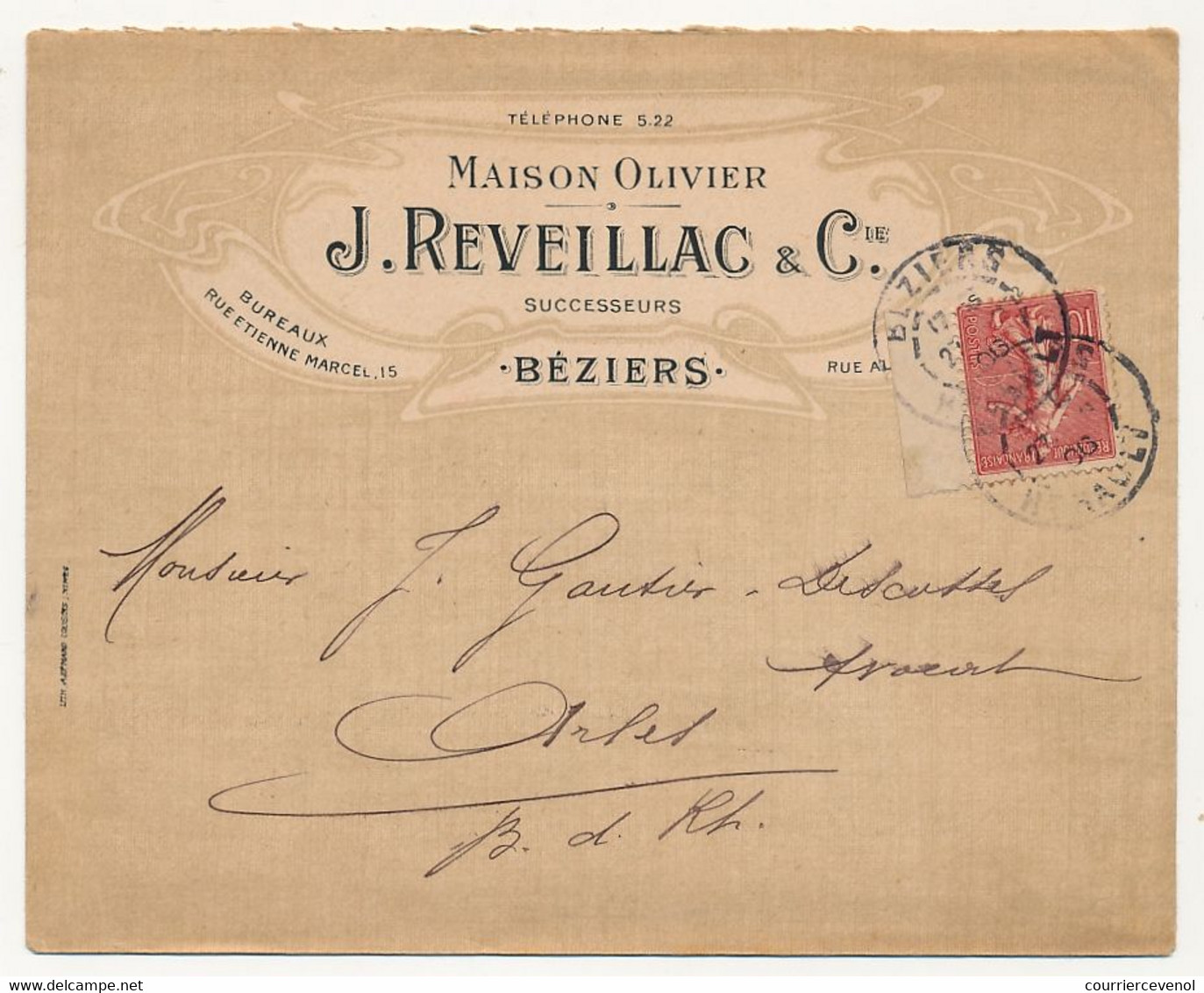 FRANCE - Env. En-tête "Maison Olivier J.REVEILLAC & Cie - Béziers" Illustrée Verso => Engrais, Cheval - 1906 - Landbouw