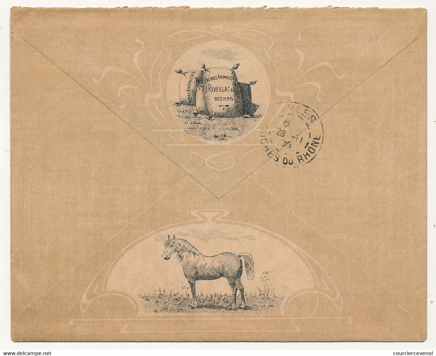 FRANCE - Env. En-tête "Maison Olivier J.REVEILLAC & Cie - Béziers" Illustrée Verso => Engrais, Cheval - 1906 - Agricoltura