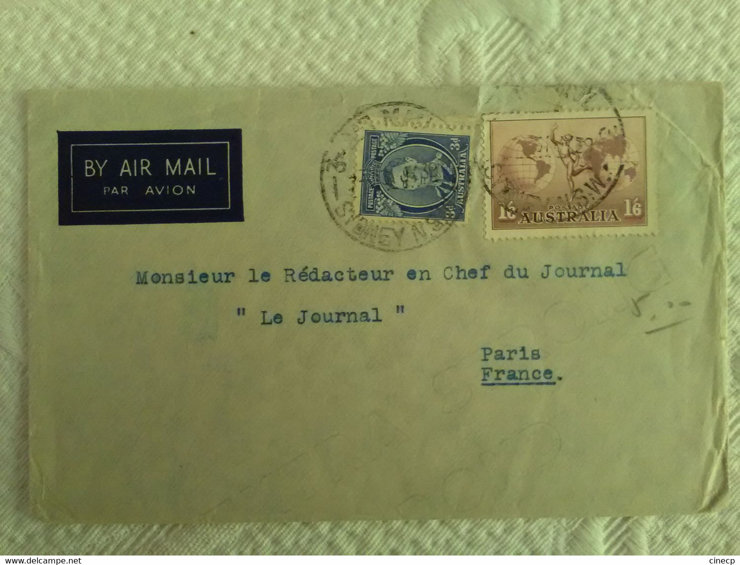 ENVELOPPE AUSTRALIE 1939 SYDNEY NSW By Air Mail Timbres Marcophilie - Cartas & Documentos
