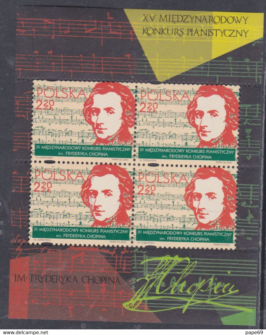 Pologne N° 3954 F XX 15è Concours Internat. Piano, Les 4 Valeurs  Se Tenant En 1 Petite Feuille Sans Charnière, TB - Full Sheets