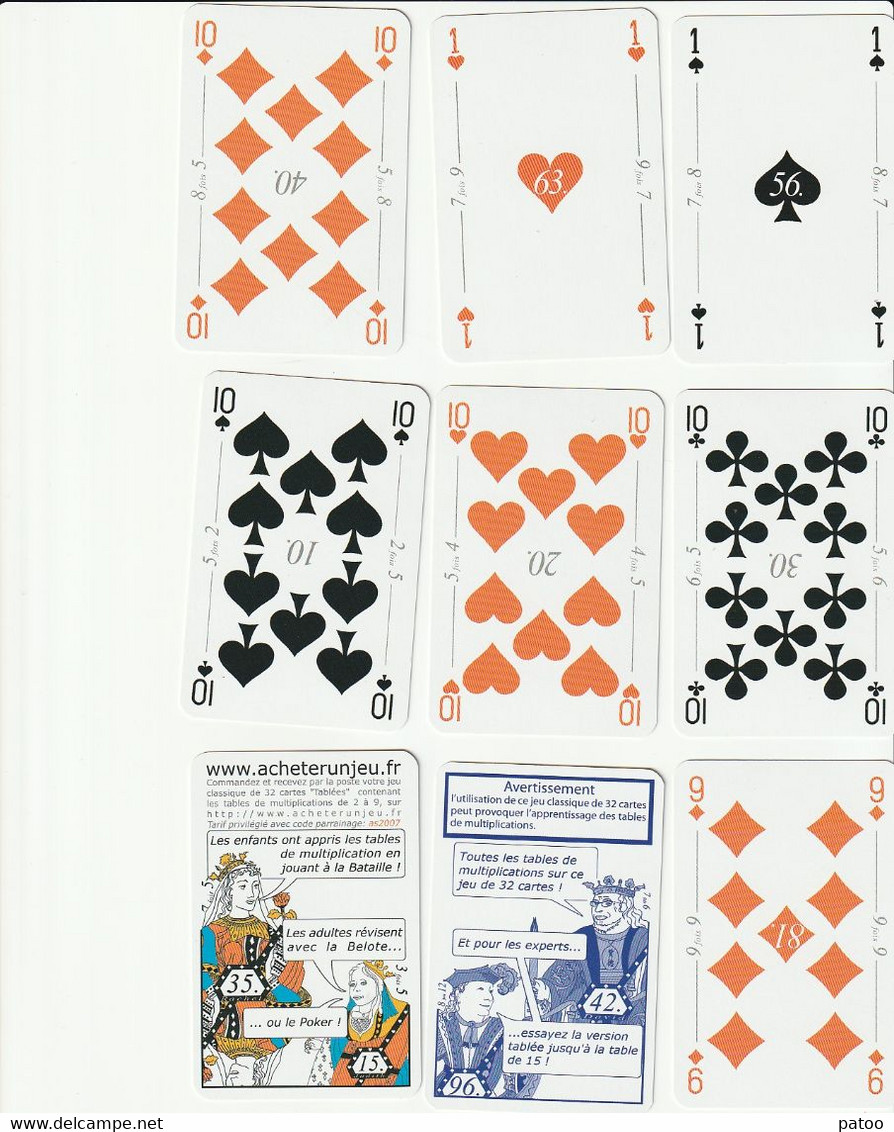 JEU DE 32 CARTES NEUVES (TABLEE)/ RAPPEL DES TABLES DE MULTIPLICATIONS SUR CHAQUE CARTE /2 JOKERS - 32 Cards