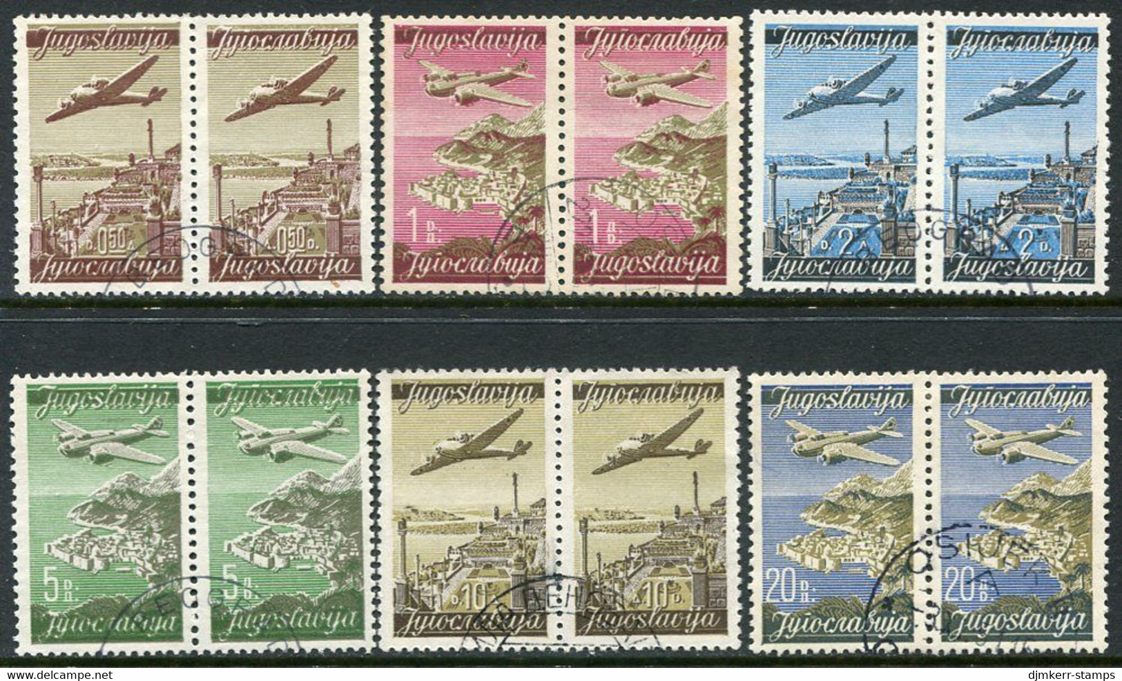 YUGOSLAVIA 1947 Airmail Both Types In Pairs Used.  Michel 515-20 I+II - Usados