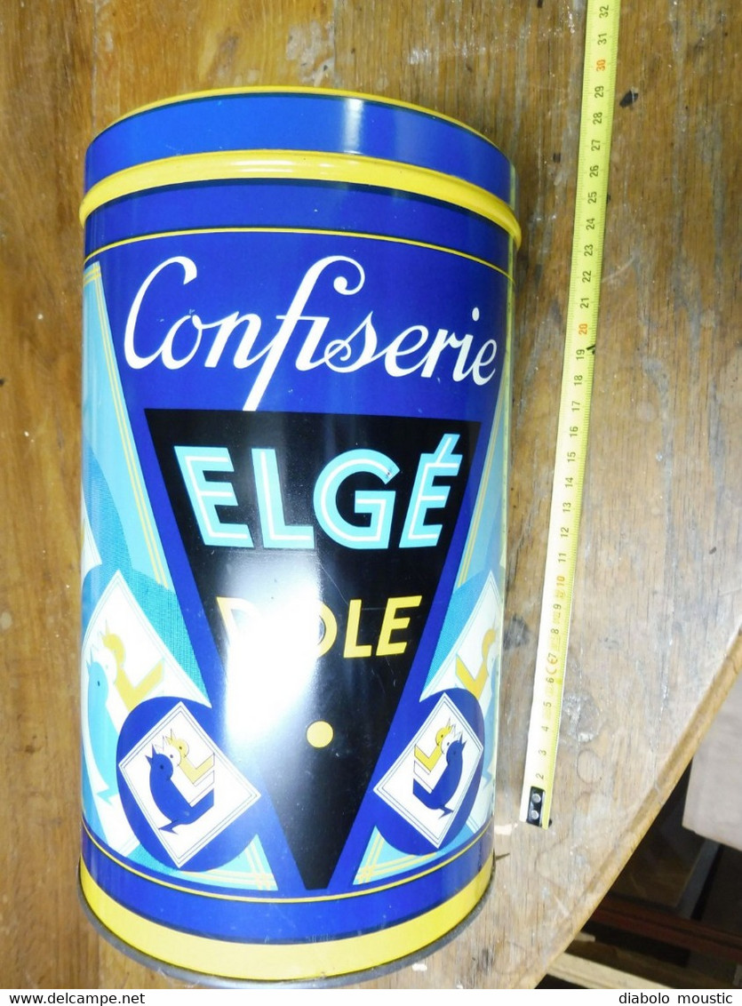 Grande Boite Ancienne Décorée CONFISERIE ELGÉ à DOLE  (H= 24cm Environ) (diamètre = 14cm Environ) - Cajas/Cofres