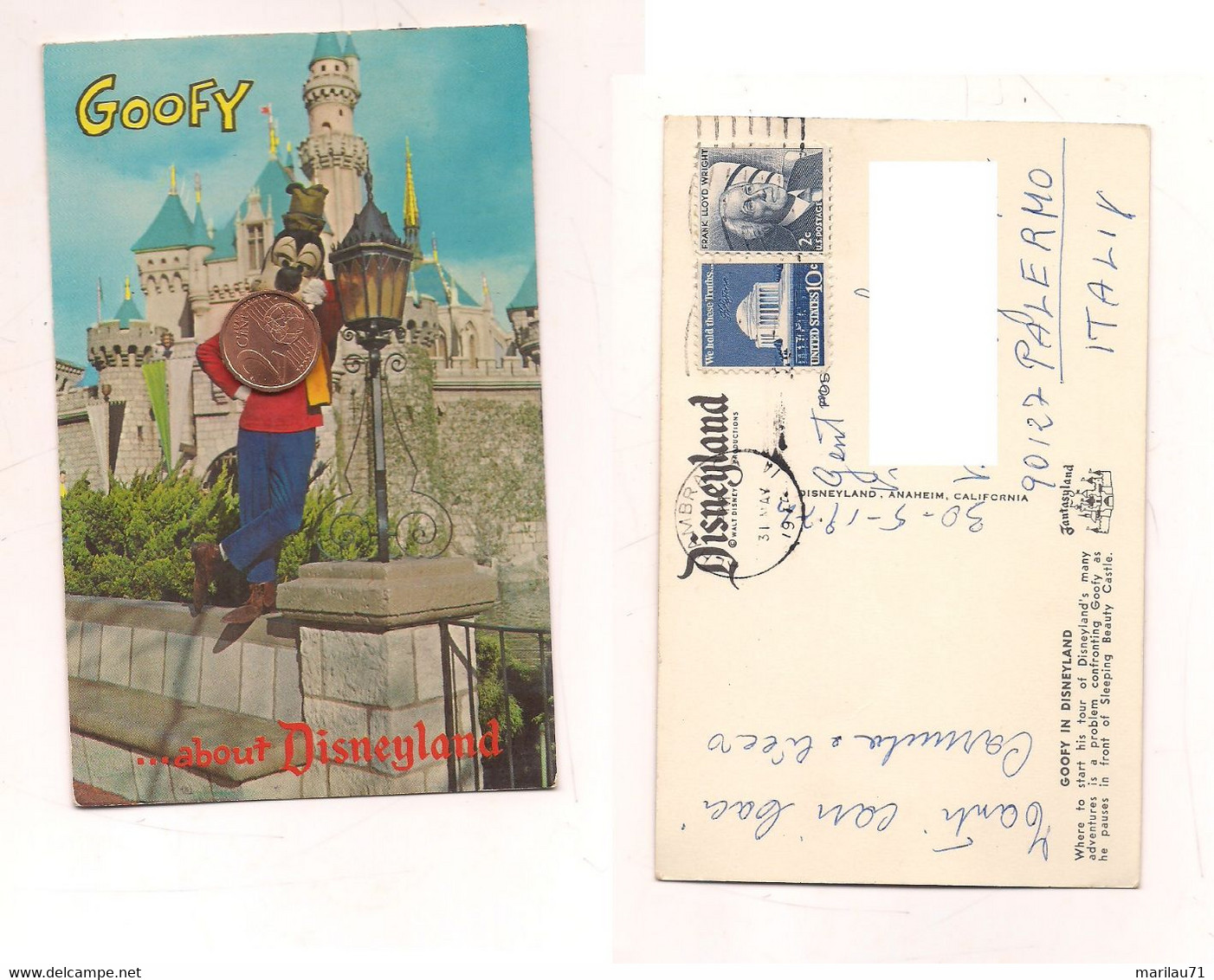 P1850 USA DISNEYLAND PLUTO TOPOLINO Card Stamp 1974 Viaggiata - Anaheim