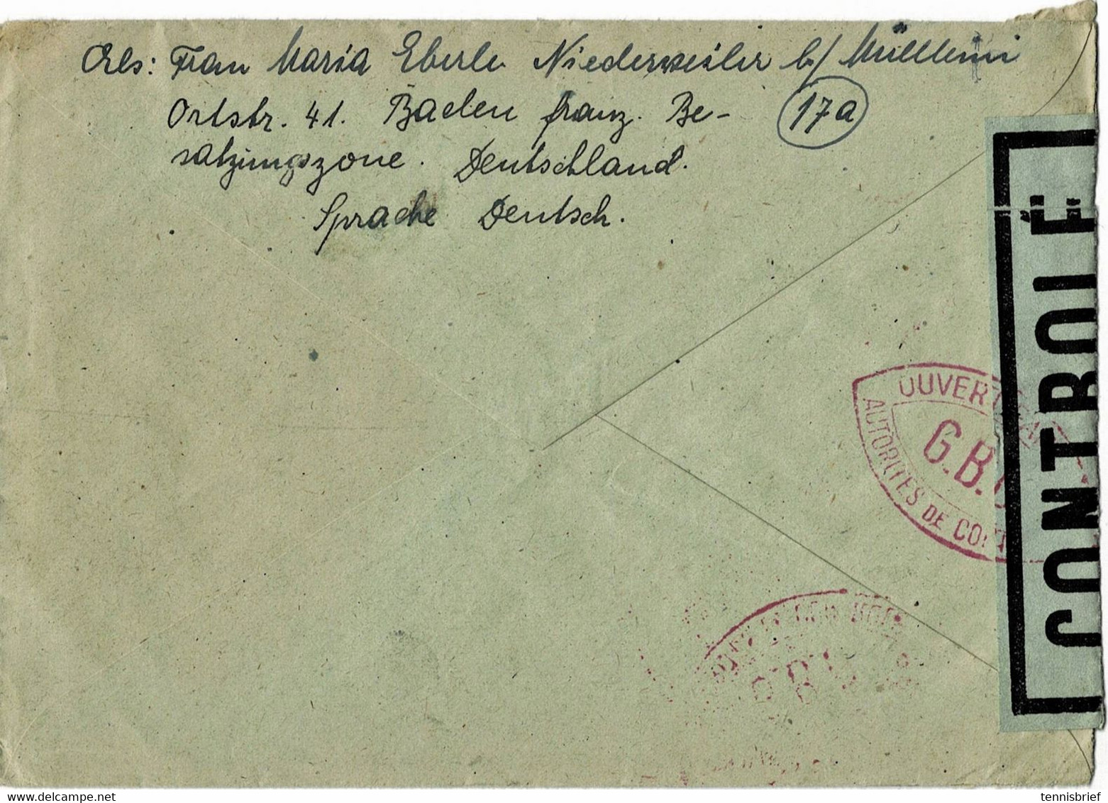 1946 (8.4.) Lila Roter Zensur-Stp. " G.B.C." Sehr Klar , A6055 - Other & Unclassified