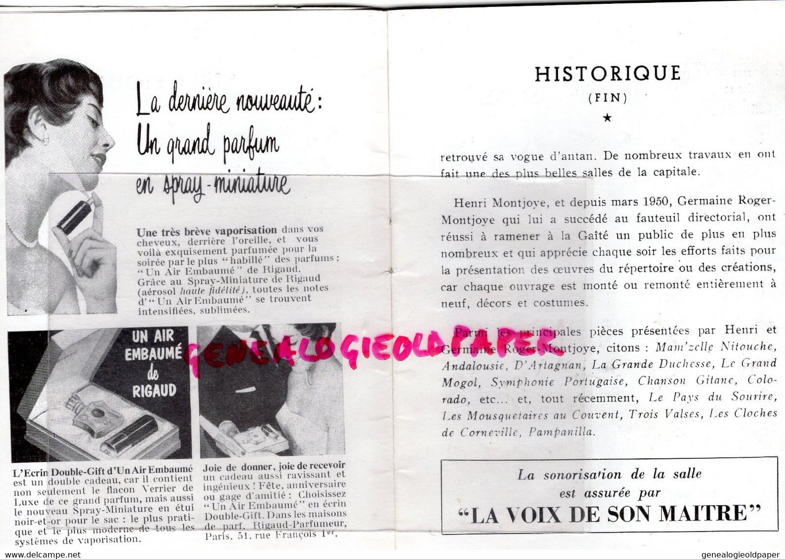 75- PARIS-  PROGRAMME THEATRE GAITE LYRIQUE-CHEVALIER DU CIEL-GERMAINE ROGER MONTJOYE-BOURTAYRE-PIERRE JACY-PAUL COLLINE - Programma's