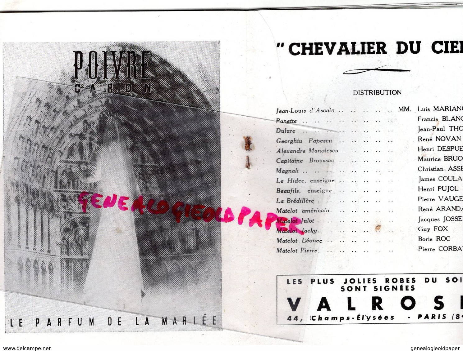 75- PARIS-  PROGRAMME THEATRE GAITE LYRIQUE-CHEVALIER DU CIEL-GERMAINE ROGER MONTJOYE-BOURTAYRE-PIERRE JACY-PAUL COLLINE