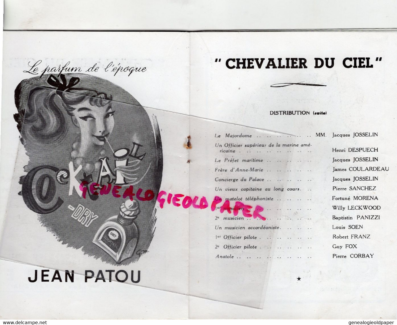 75- PARIS-  PROGRAMME THEATRE GAITE LYRIQUE-CHEVALIER DU CIEL-GERMAINE ROGER MONTJOYE-BOURTAYRE-PIERRE JACY-PAUL COLLINE