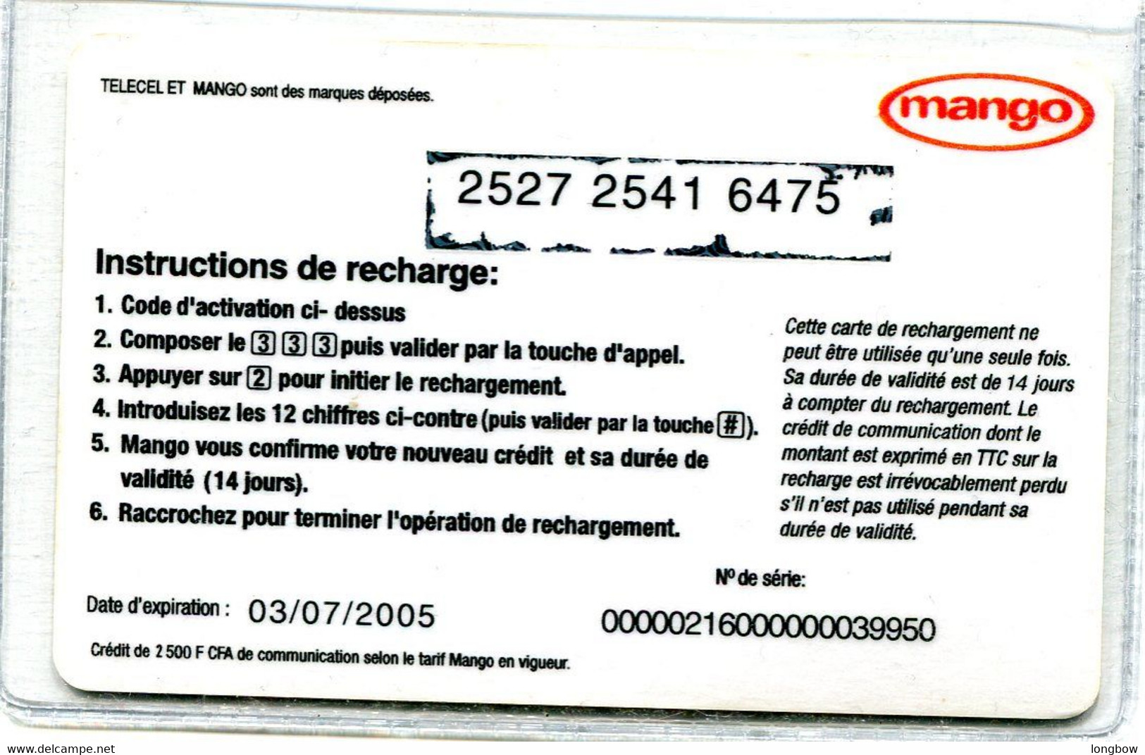 Burkina Faso Mango 2500 F CFA-LE JUS Exp.03-07-2005 - Burkina Faso