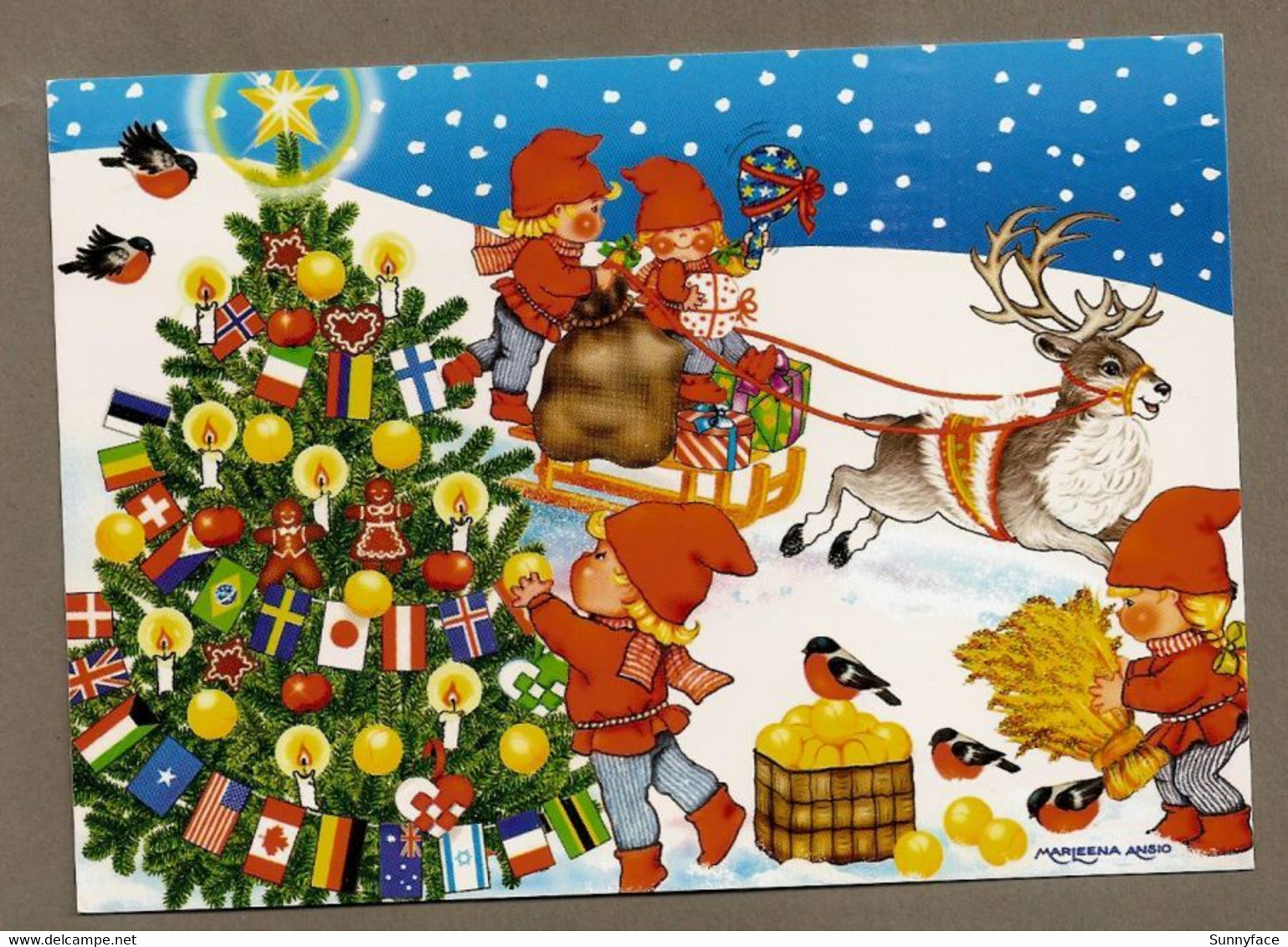 Elves Elf Brownie Lutin Zwerg Christmas Tree Flags Flagge Drapeau Bullfinches Gimpel Illustr. By Marleena Ansio - Used - Autres & Non Classés