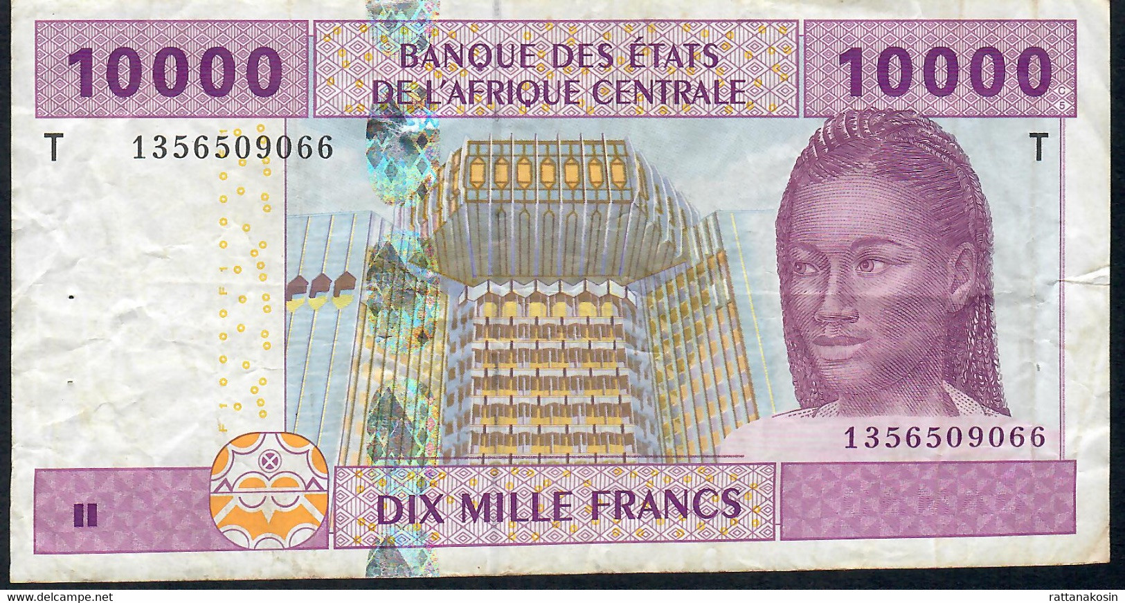 C.A.S. CONGO P110Td 10000 Or 10.000 FRANCS 2002 Signature 13 F-VF 2 P.h. - Central African States