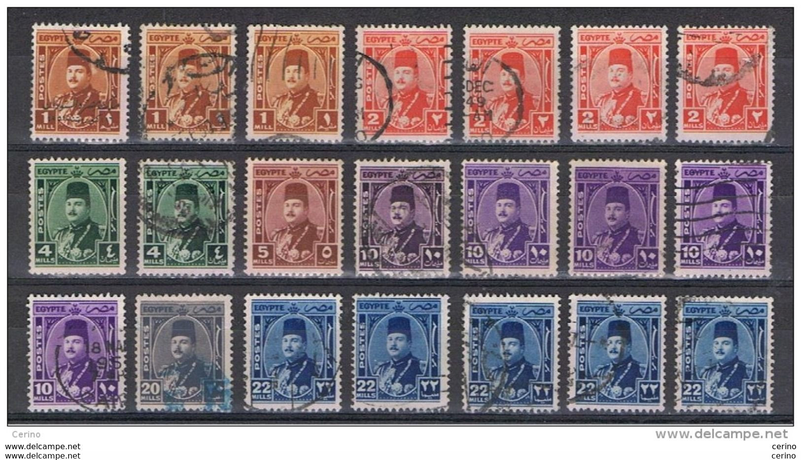 EGYPT:  1944/46  RE  FAROUK  -  LOT  21  USED  REP.  STAMPS  -  YV./TELL. 223//232 - Gebruikt