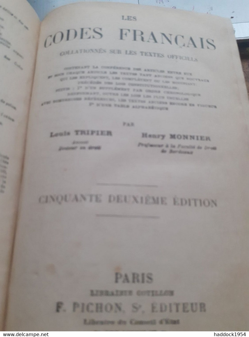 Les Codes Français LOUIS TRIPIER HENRY MONNIER Pichon 1902 - Right