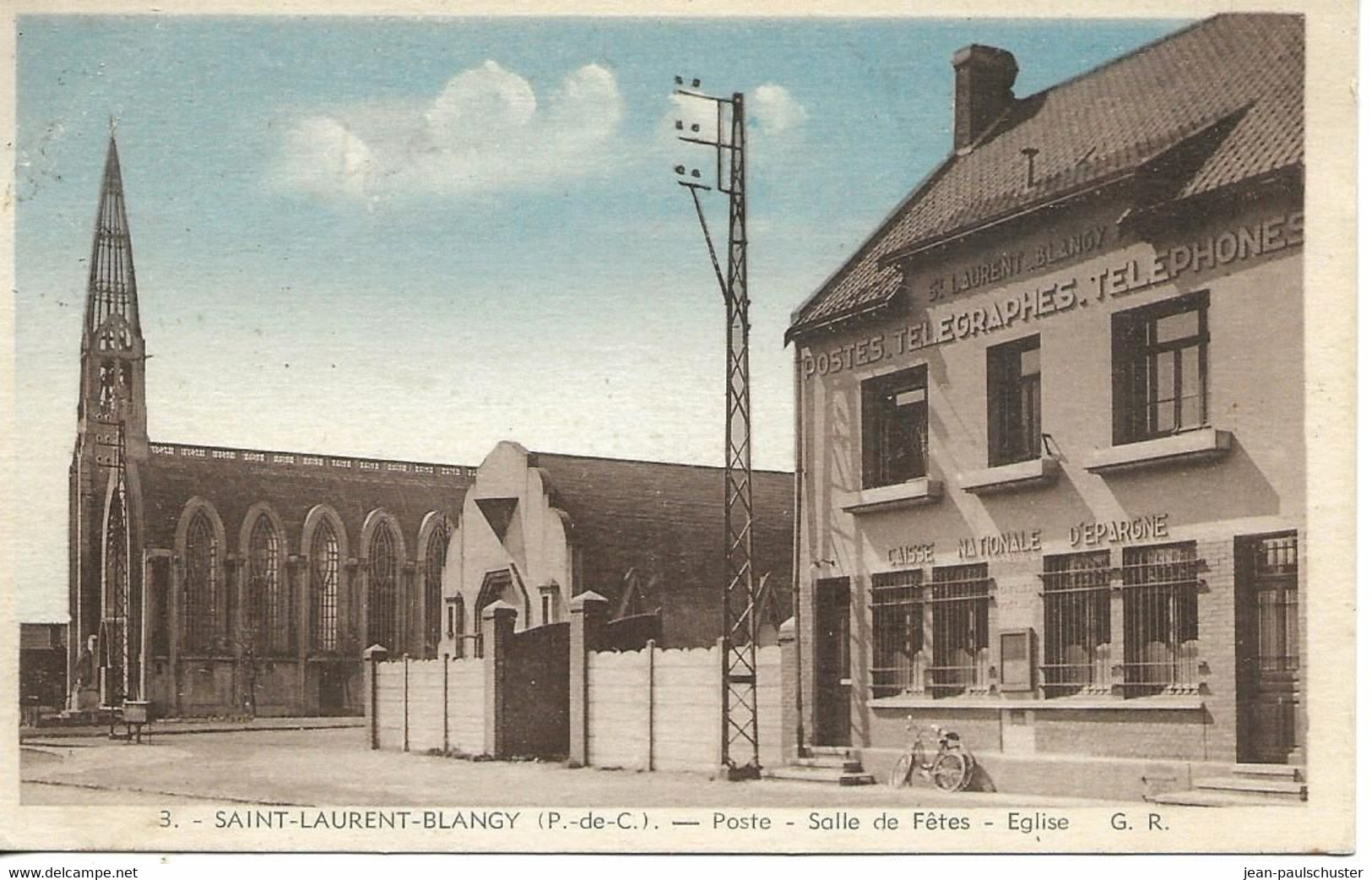 62 -   Saint Laurent Blangy - Poste - Salle Des Fêtes - Eglise  **CPA   Colorisée  ** - Saint Laurent Blangy