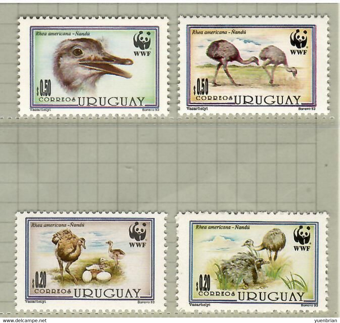 Uruguay 1993, Bird, Birds, WWH, Greater Rhea, Set Of 4v, MNH** - Struzzi