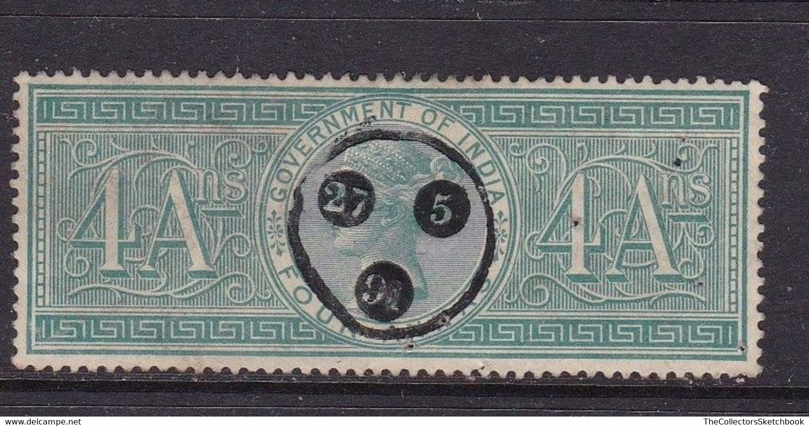 India Victoria Special Adhesive 4 Anna Green Heavy Used - Other & Unclassified