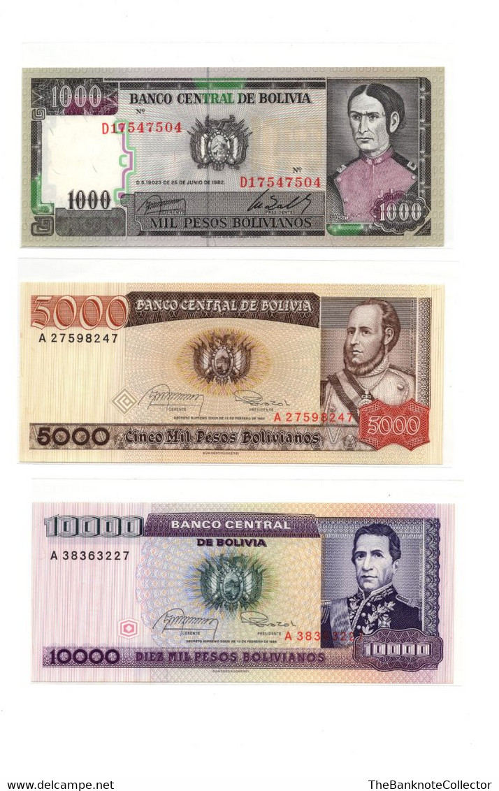 Bolivia 10 50 100 500 1000 5000 10000 50000 And 100000 Bolivanos 9 Pieces Banknote Set UNC - Bolivia