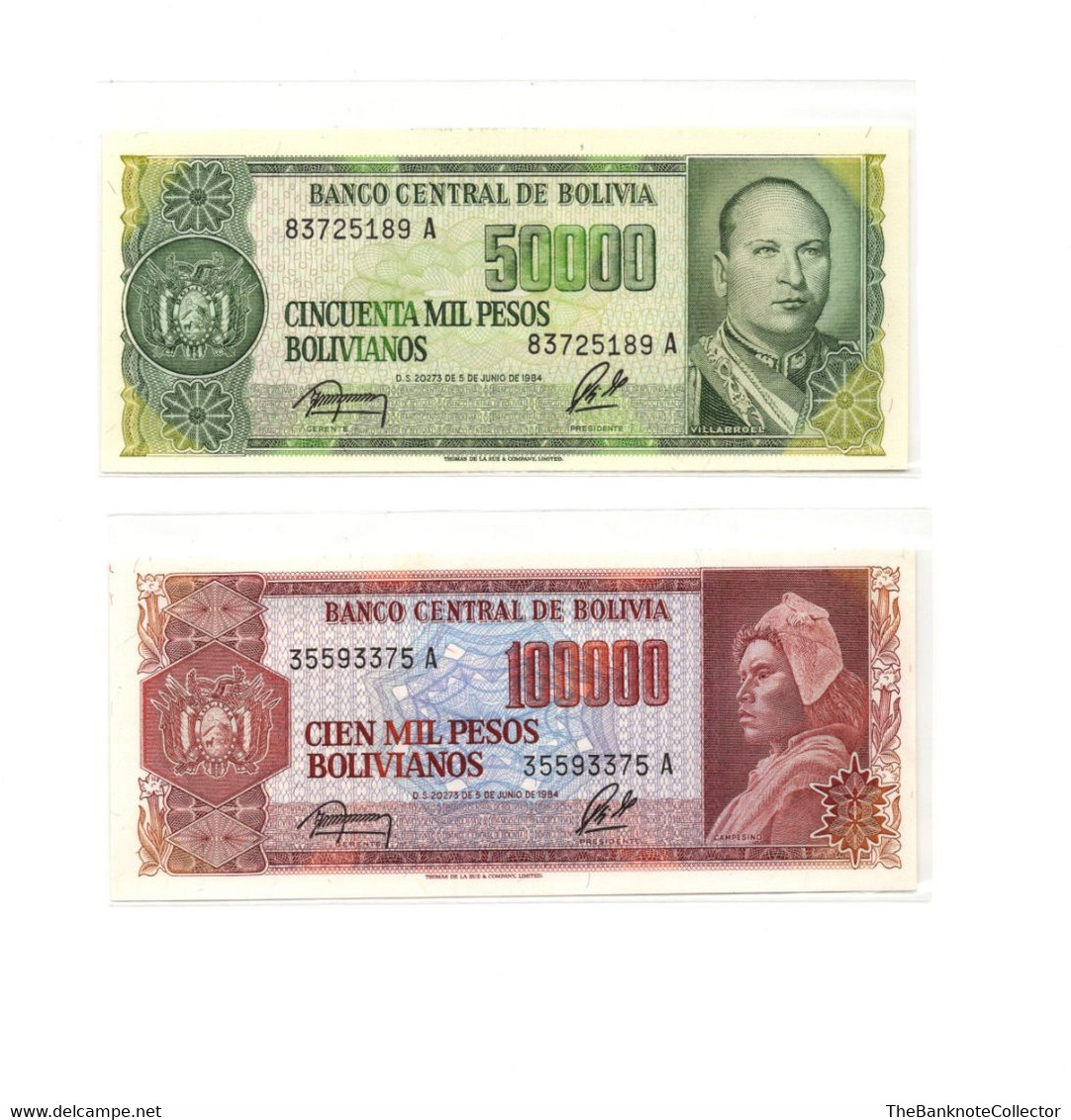 Bolivia 10 50 100 500 1000 5000 10000 50000 And 100000 Bolivanos 9 Pieces Banknote Set UNC - Bolivia