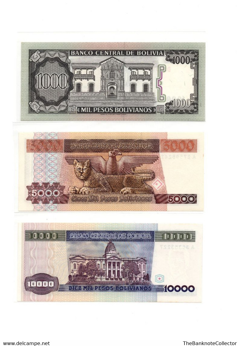 Bolivia 10 50 100 500 1000 5000 10000 50000 And 100000 Bolivanos 9 Pieces Banknote Set UNC - Bolivie