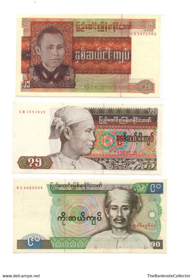 Burma Myanmar 1 5 10 15 25 35 45 75 And 90 Kyats ND 1979-1986 9 Pcs Banknote Set UNC - Sonstige – Asien