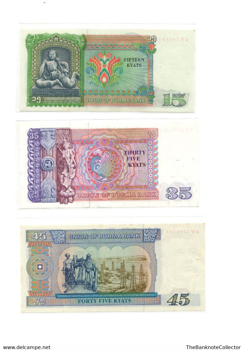 Burma Myanmar 1 5 10 15 25 35 45 75 And 90 Kyats ND 1979-1986 9 Pcs Banknote Set UNC - Autres - Asie