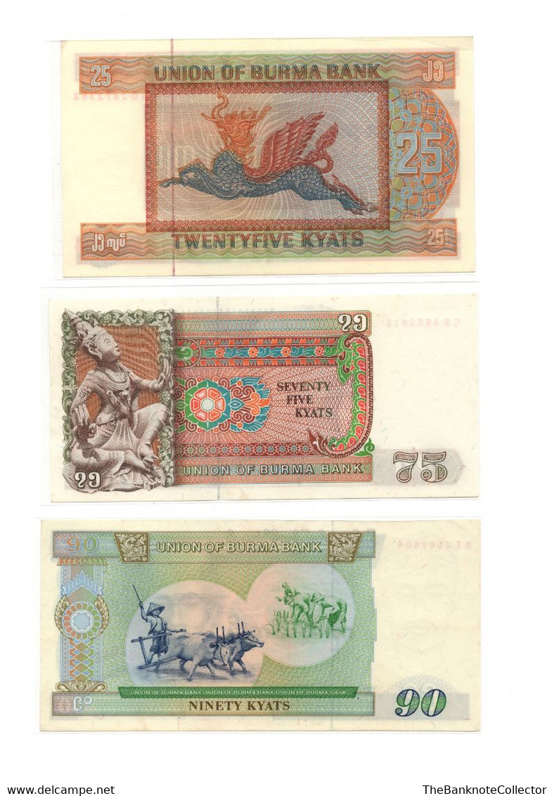 Burma Myanmar 1 5 10 15 25 35 45 75 And 90 Kyats ND 1979-1986 9 Pcs Banknote Set UNC - Autres - Asie