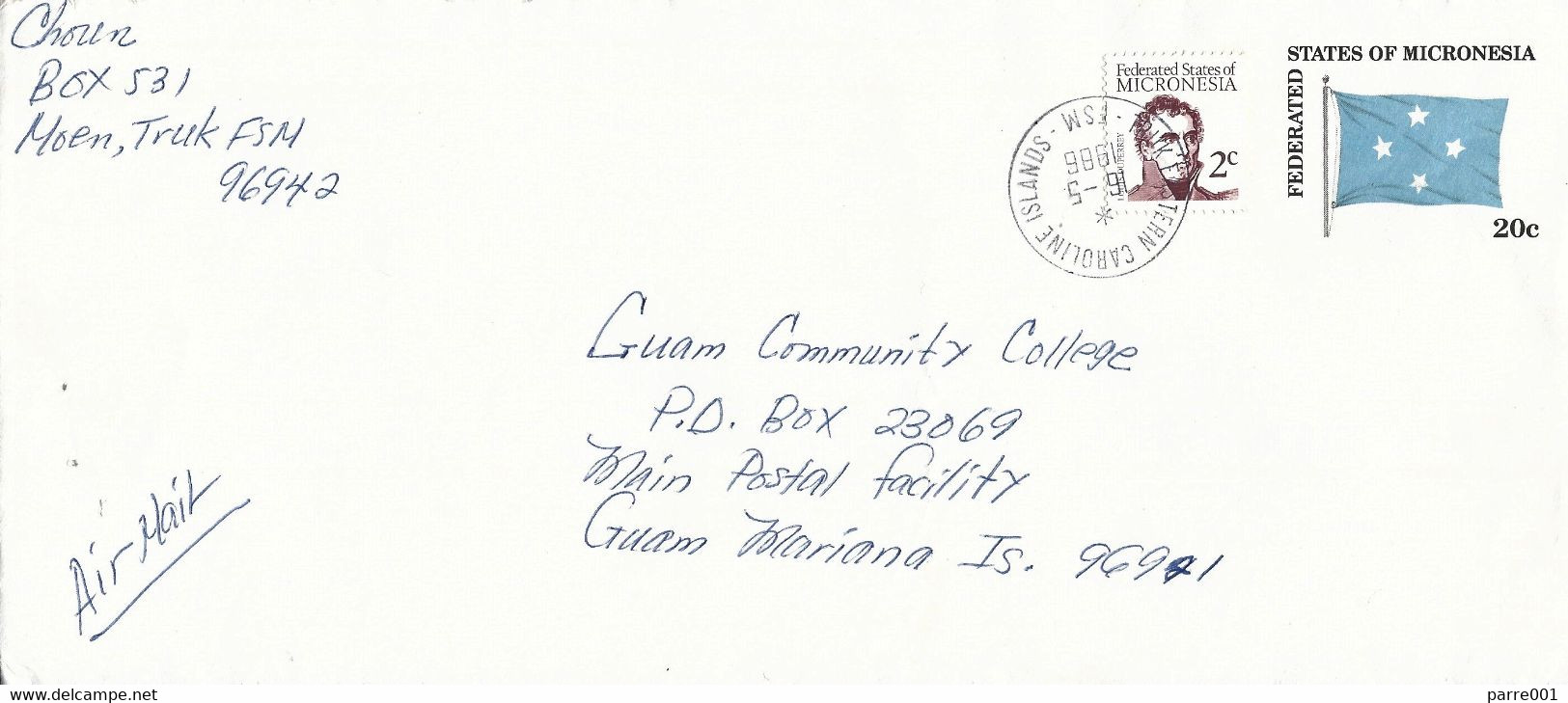 Micronesia 1986 Truk Eastern Caroline Islands Flag Postal Stationary Cover. Rare - Micronésie