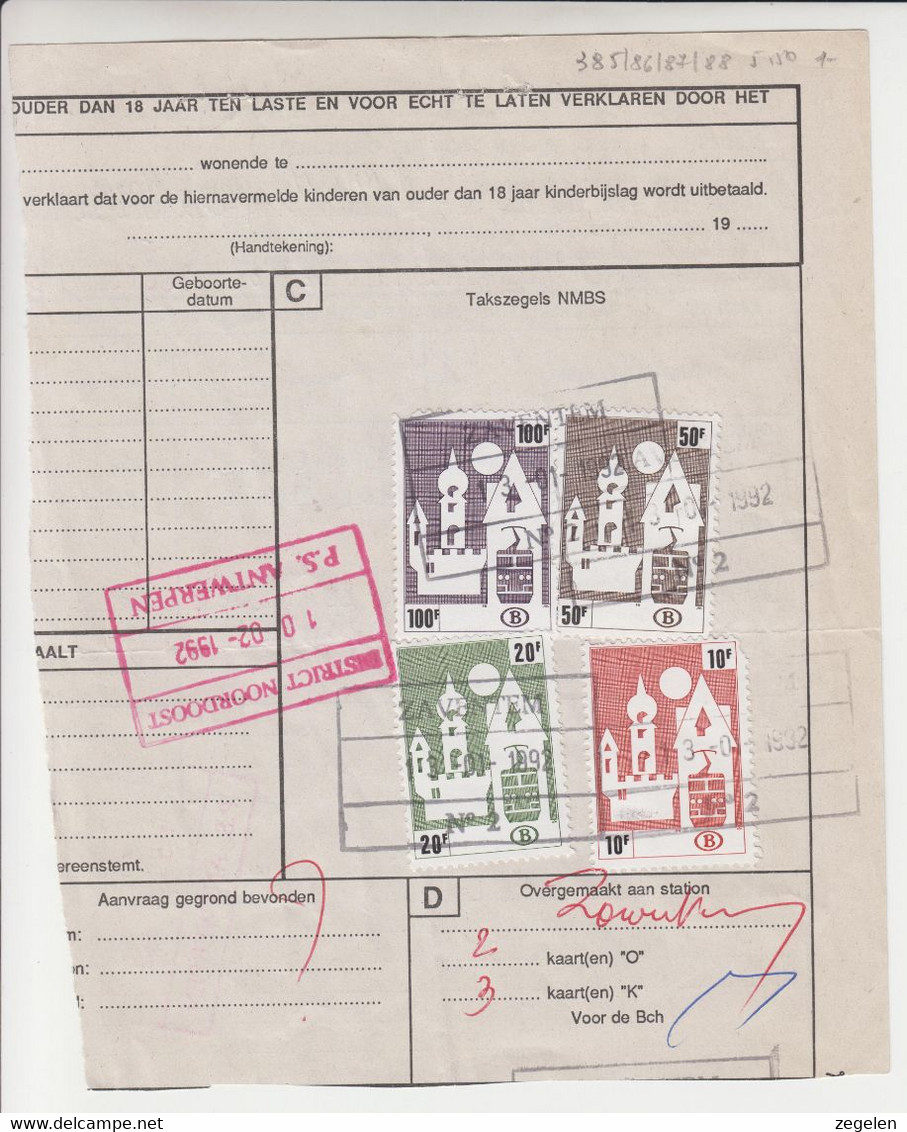België Spoorwegzegels Op Document Michel-nr 385/386/387/388 - Other & Unclassified
