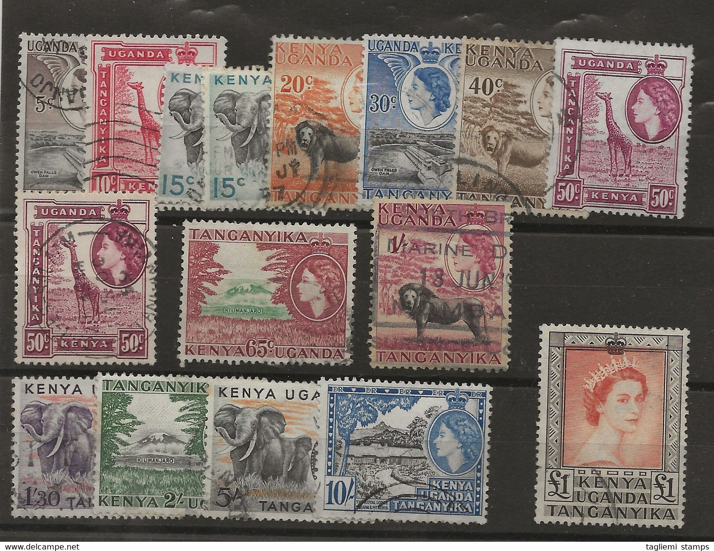 KUT, 1954, SG 167 - 180, Complete Set Of 14, Used (including 15c & 50c Variety) - Kenya, Uganda & Tanganyika
