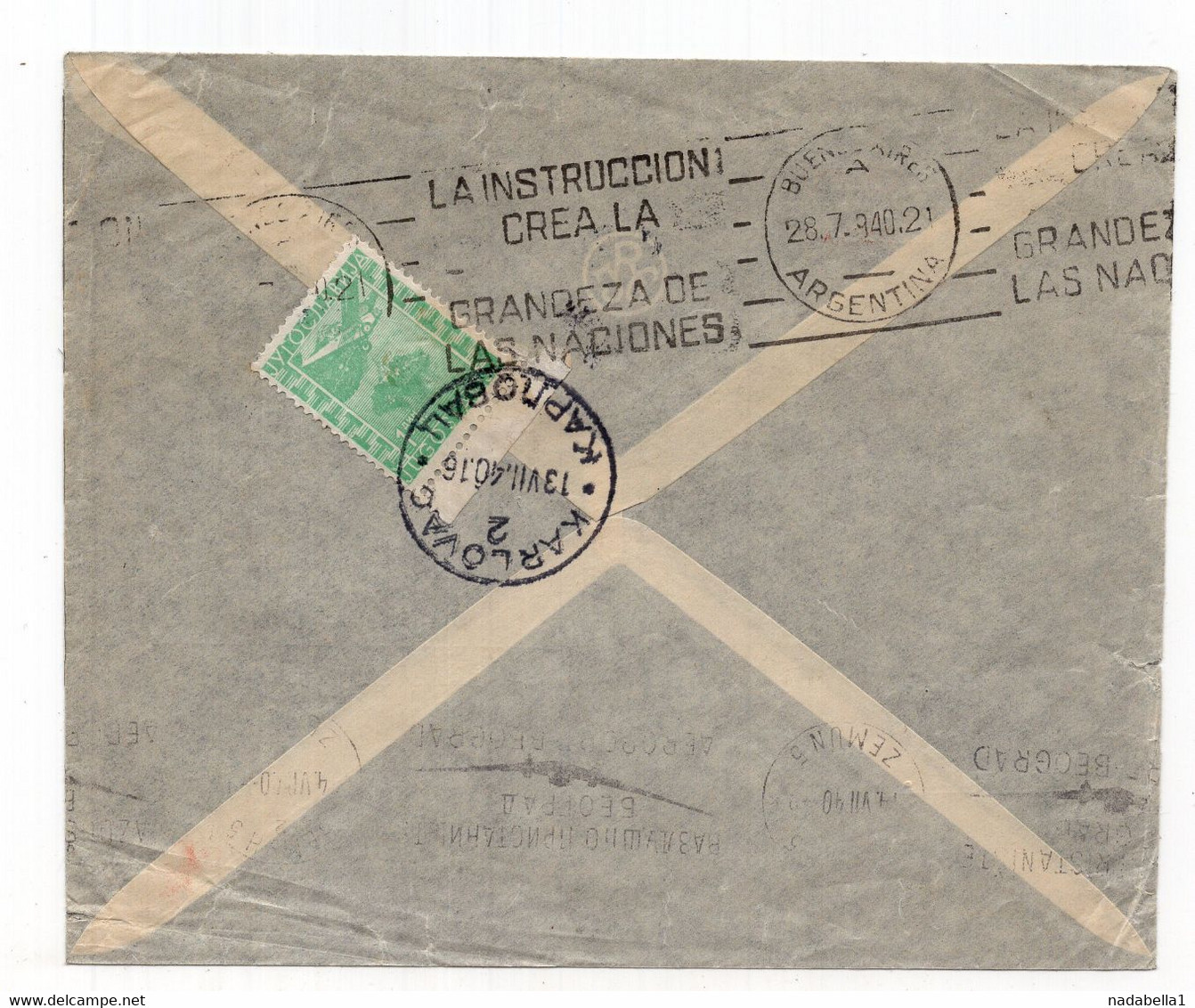 1940. YUGOSLAVIA,CROATIA,KARLOVAC TO BUENOS AIRES,ARGENTINA,AIRMAIL COVER - Airmail