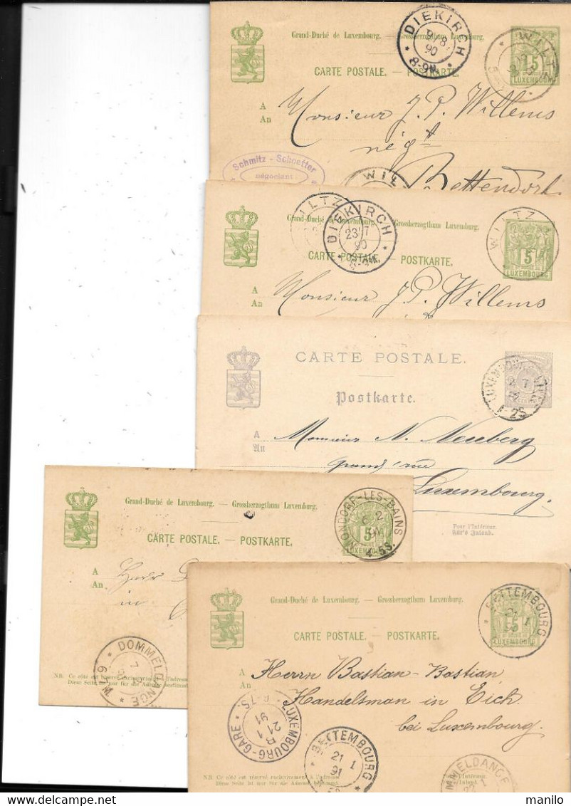 LUXEMBOURG - 5 ENTIERS Sur CP 1882 à 1891 Exp De DIEKIRCH -MONDORF -BETTEMBOURG- WILTZ - Interi Postali