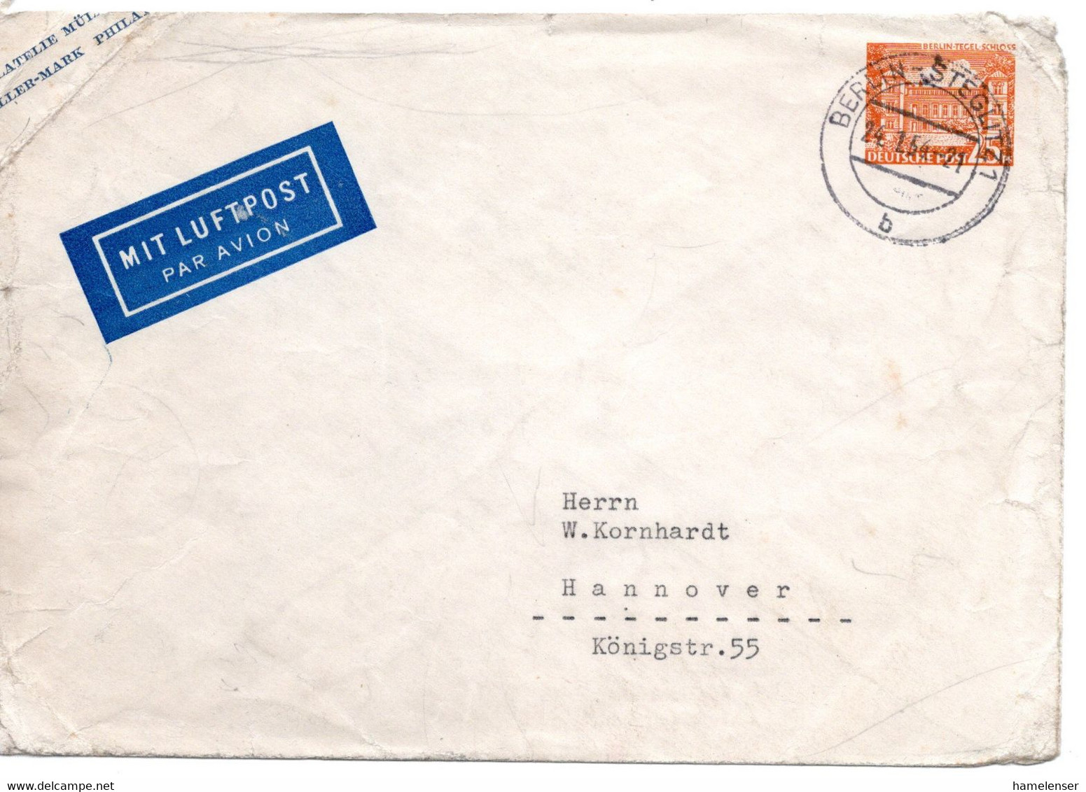 53357 -  Berlin - 1954 - 25Pfg. Bauten PGA-Luftpost-Umschlag BERLIN-STEGLITZ -> Hannover (le. Mgl.) - Buste Private - Usati