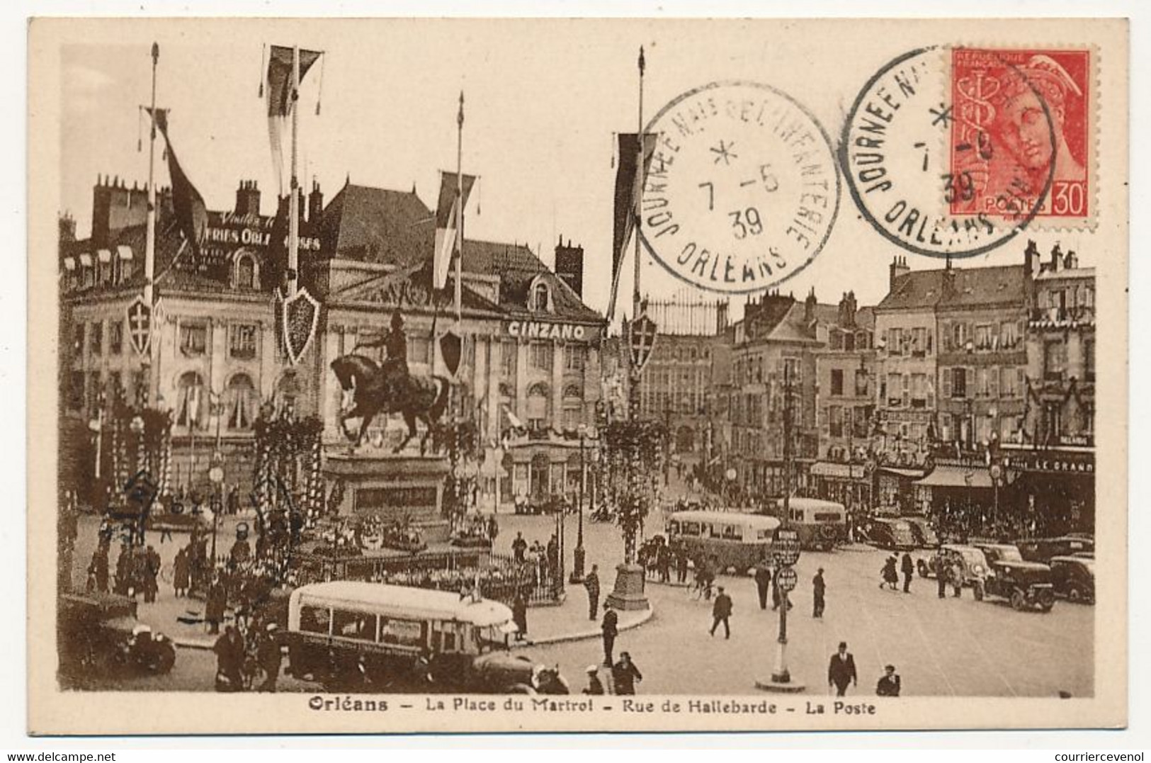 FRANCE - CPA D'Orléans - Cachet Temporaire "Journée Nationale De L'Infanterie 7/5/1939" S/30c Mercure - Temporary Postmarks